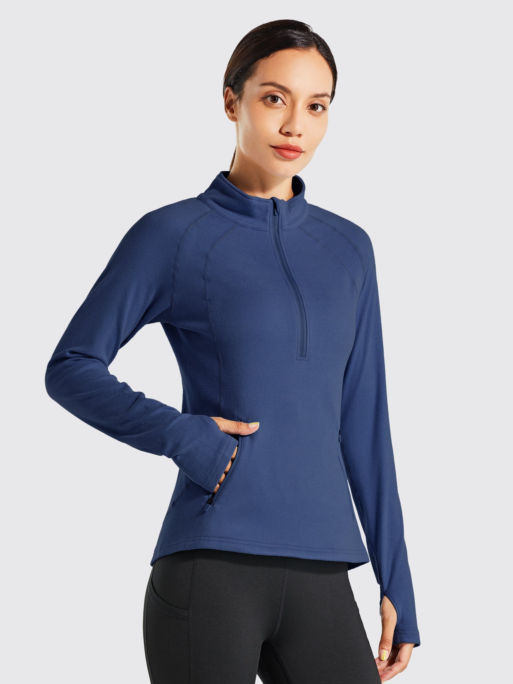 Willit Women's Fleece Pullover Half Zip_Navy1