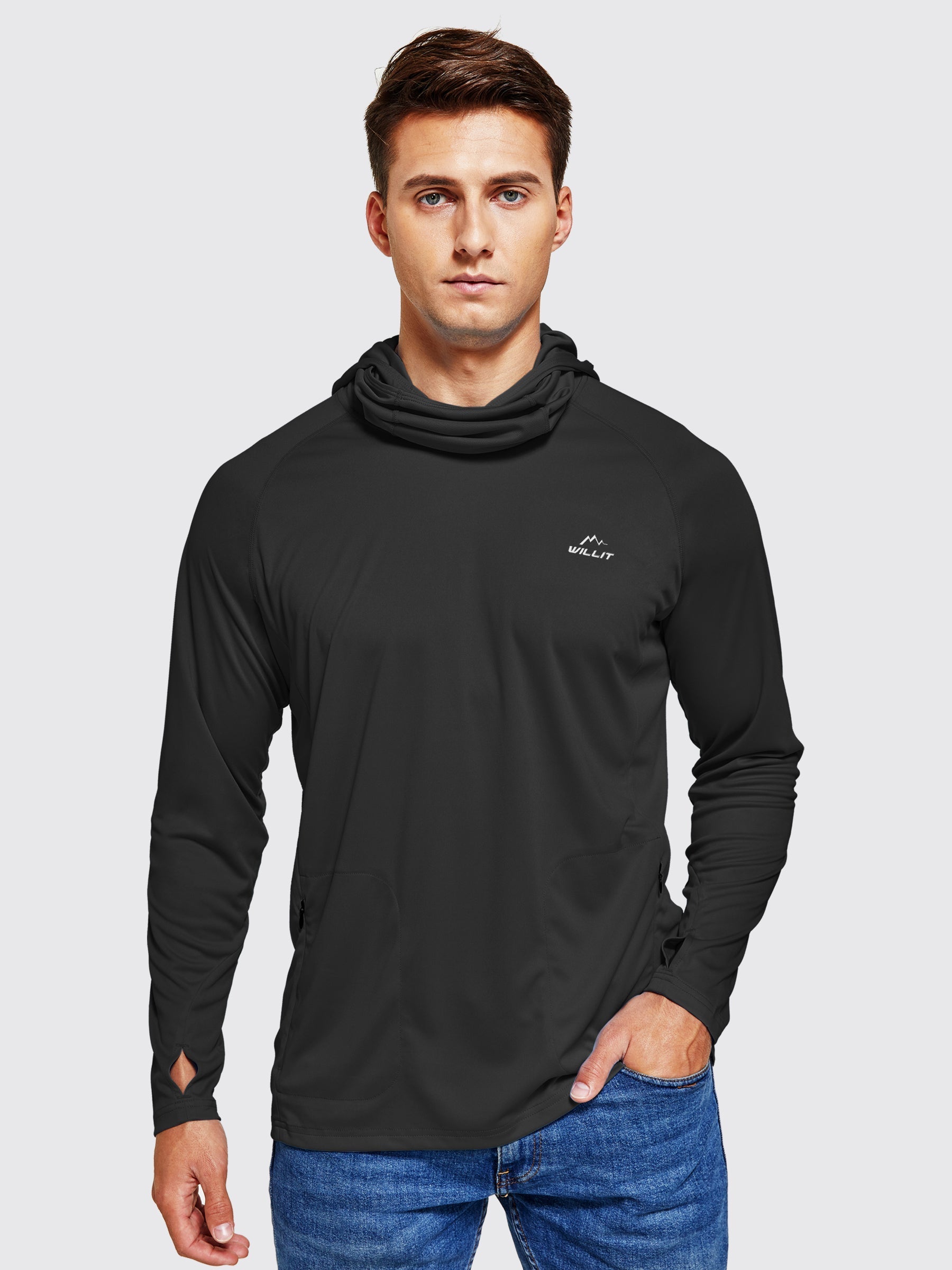 Willit Men's Sun Protection Hoodie UPF 50+_Black1