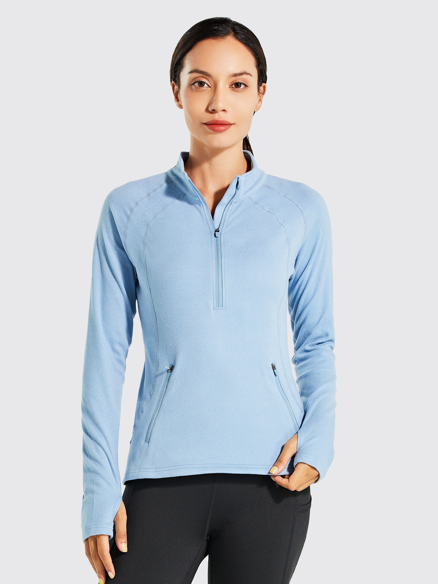 Willit Women's Fleece Pullover Half Zip_Blue2