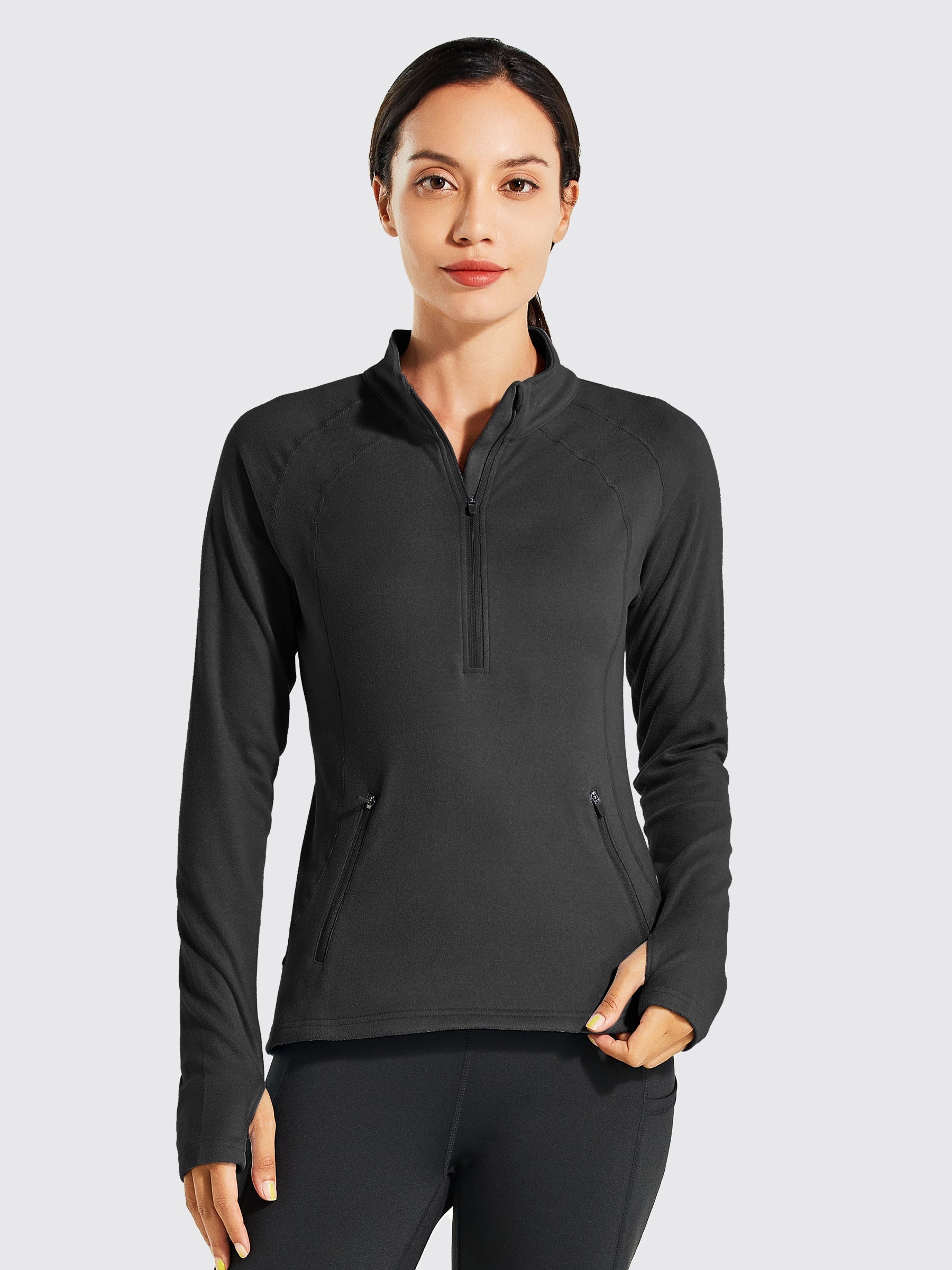 Willit Women's Fleece Pullover Half Zip_Black2