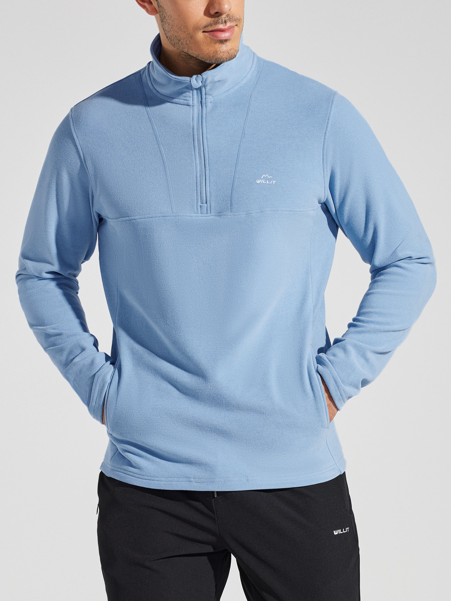 Men's Fleece Quarter Zip Pullover_Blue_model1