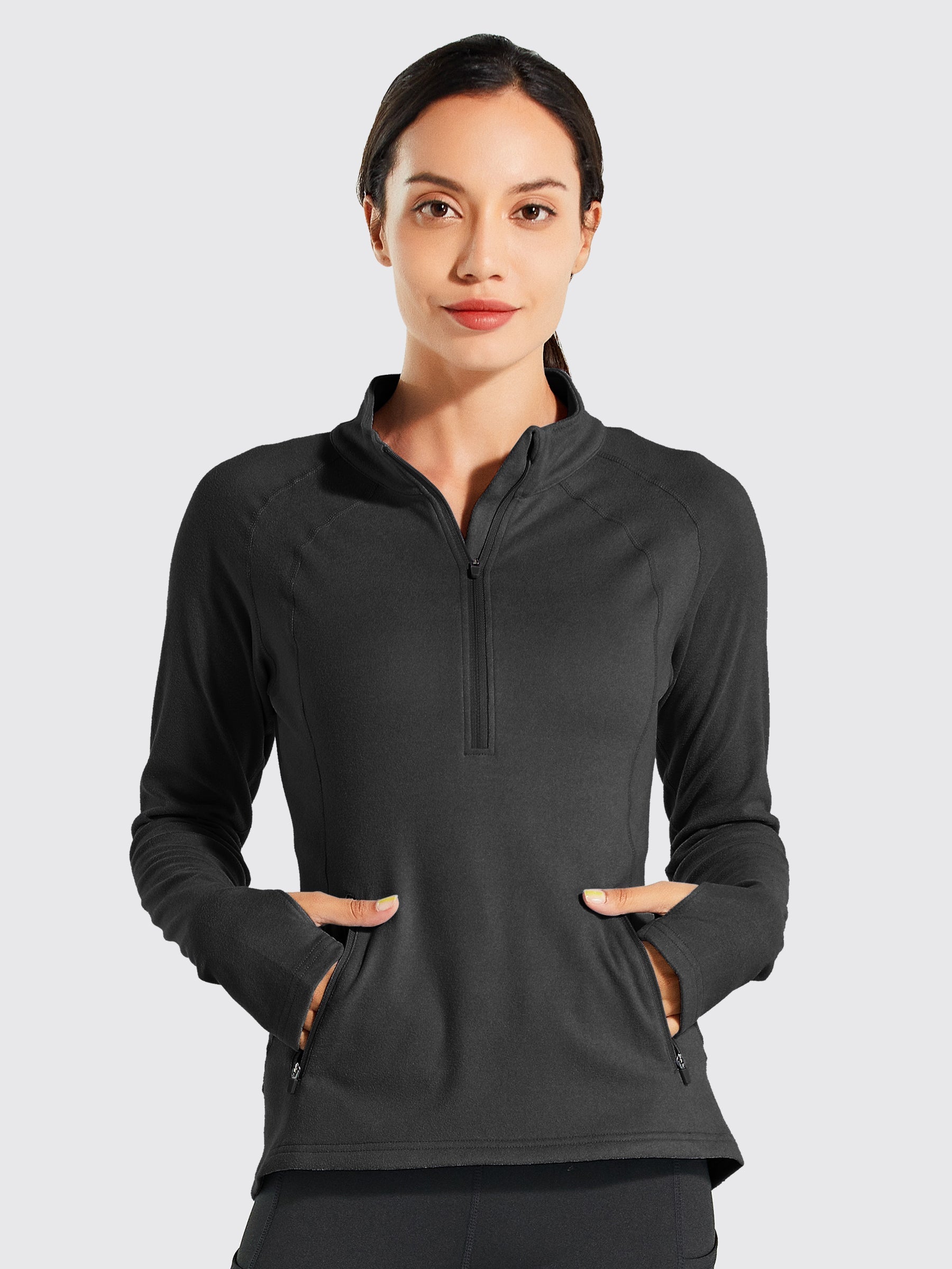 Willit Women's Fleece Pullover Half Zip_Black3