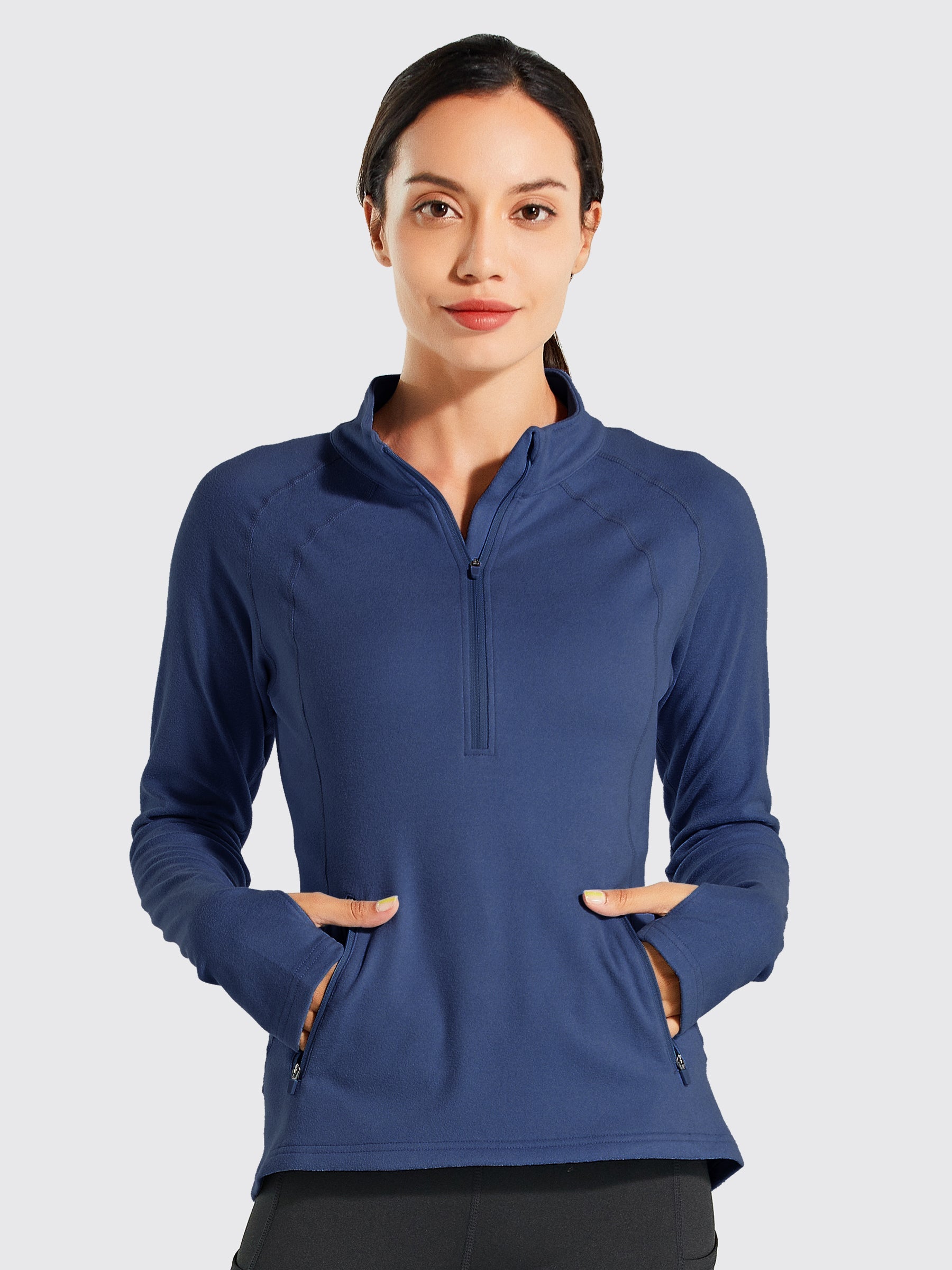 Willit Women's Fleece Pullover Half Zip_Navy3