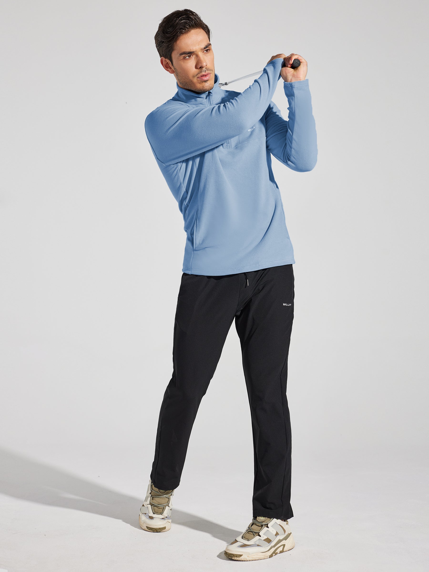 Men's Fleece Quarter Zip Pullover_Blue_model2