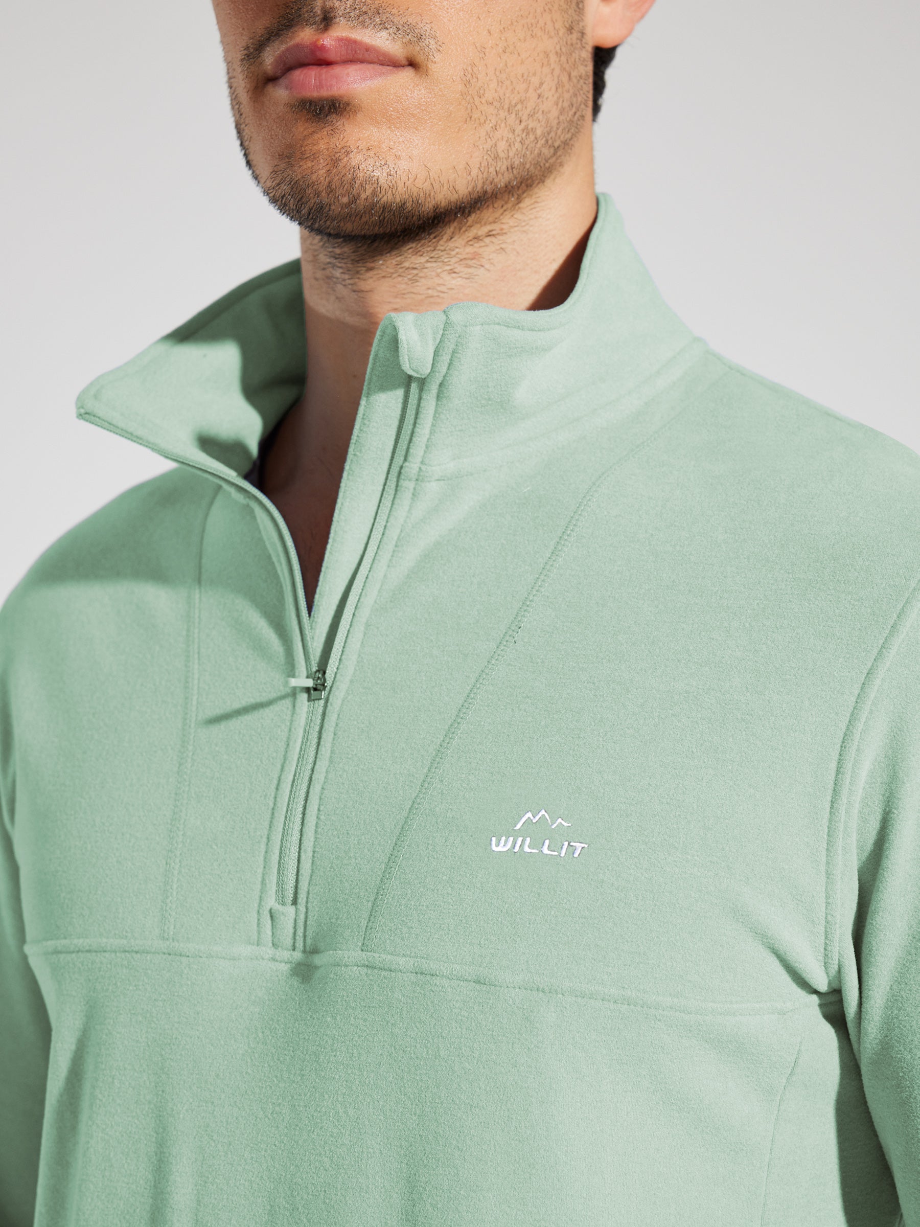 Men's Fleece Quarter Zip Pullover_LightGreen_model2