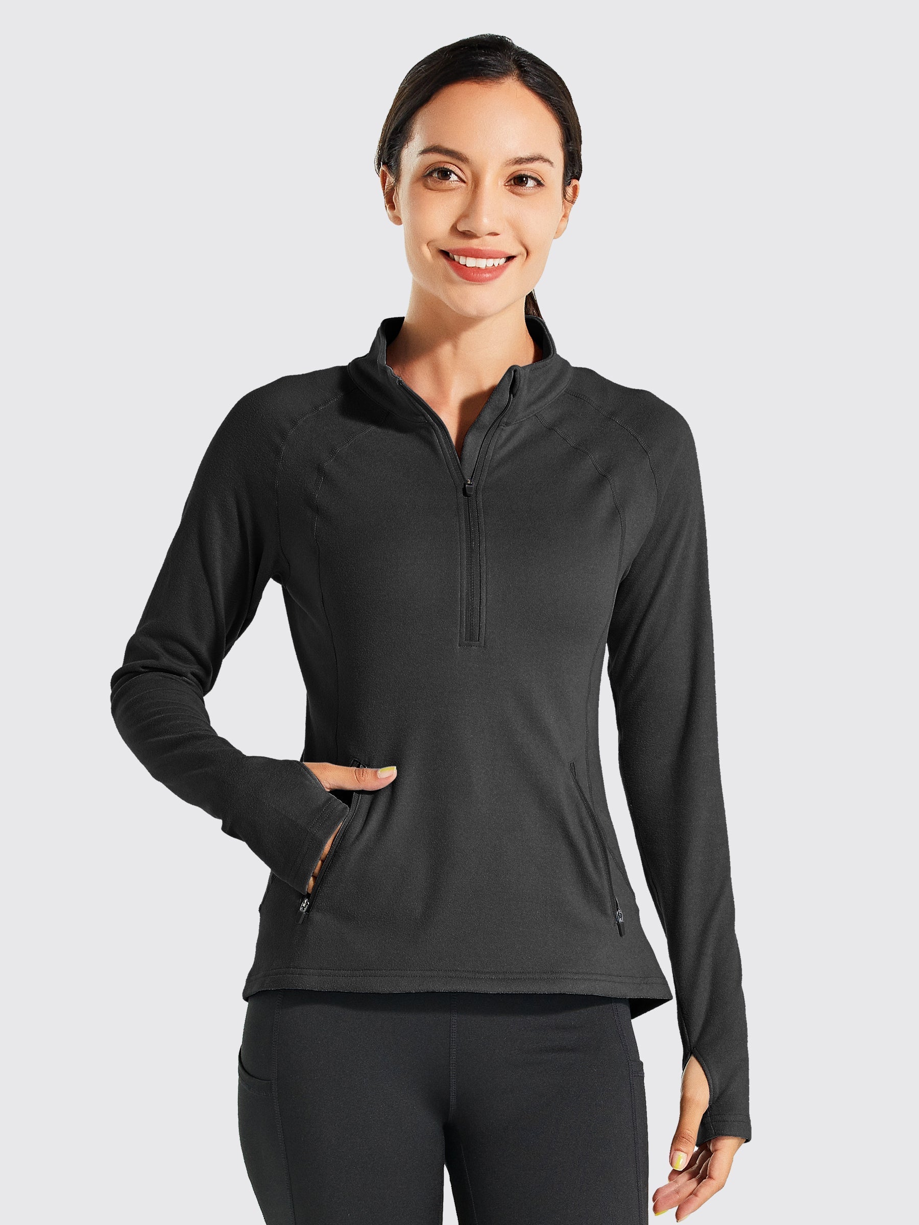 Willit Women's Fleece Pullover Half Zip_Black4