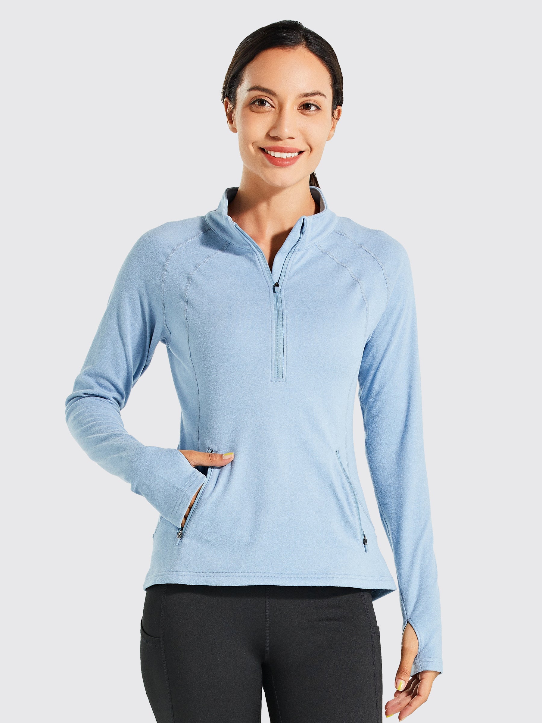Willit Women's Fleece Pullover Half Zip_Blue4
