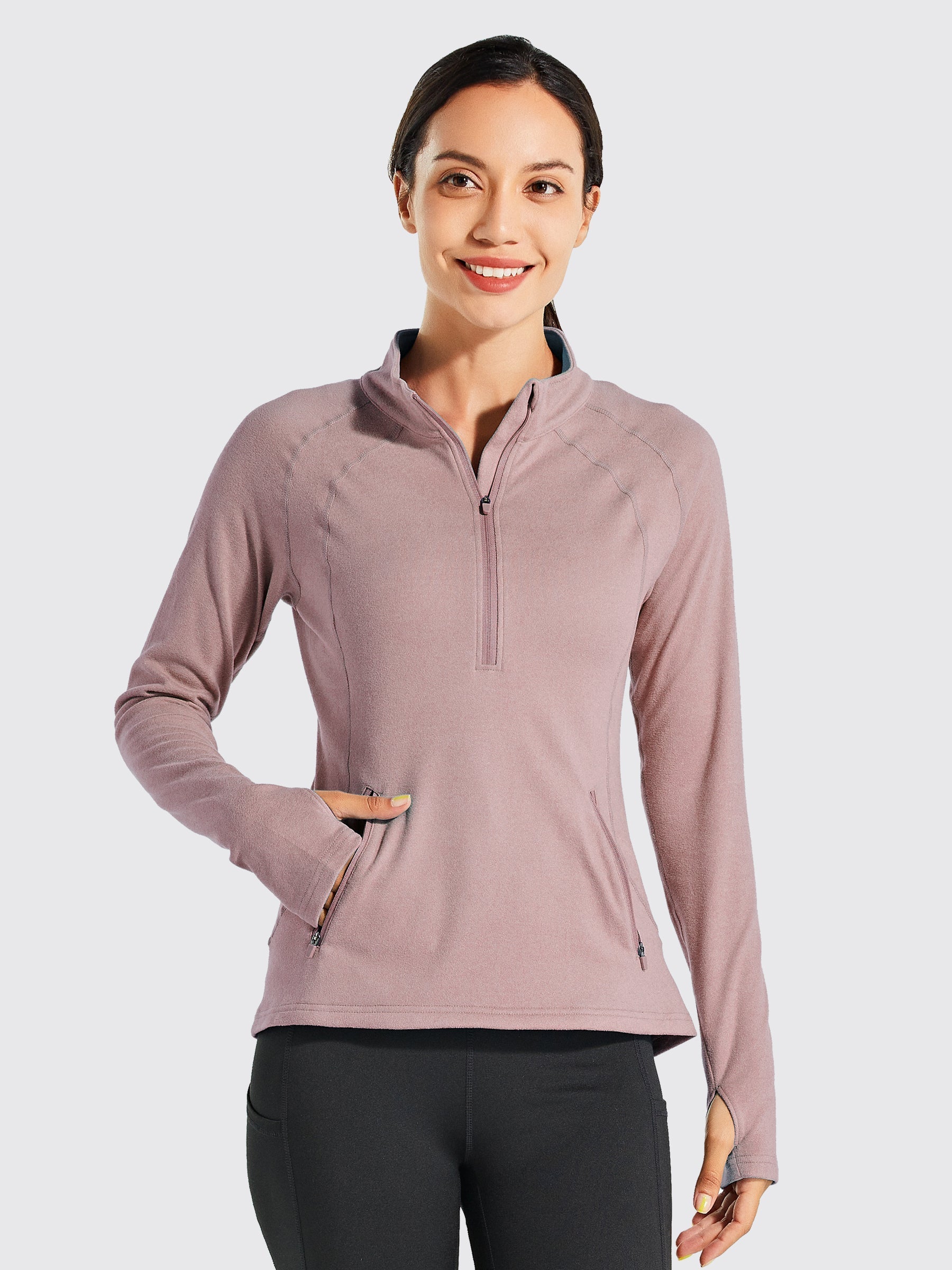 Willit Women's Fleece Pullover Half Zip_PinkGray4