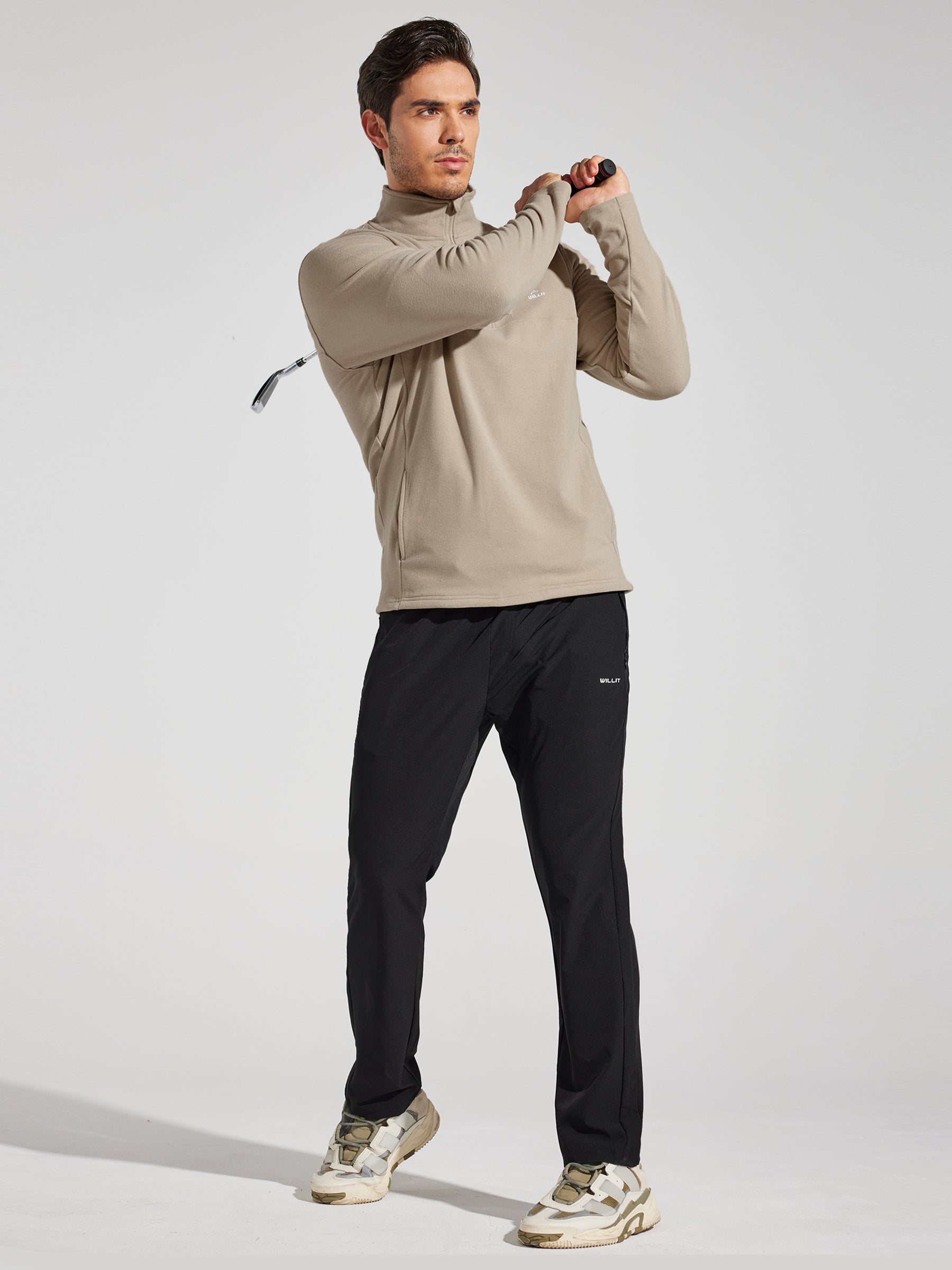 Men's Fleece Quarter Zip Pullover_MilkTea_model4