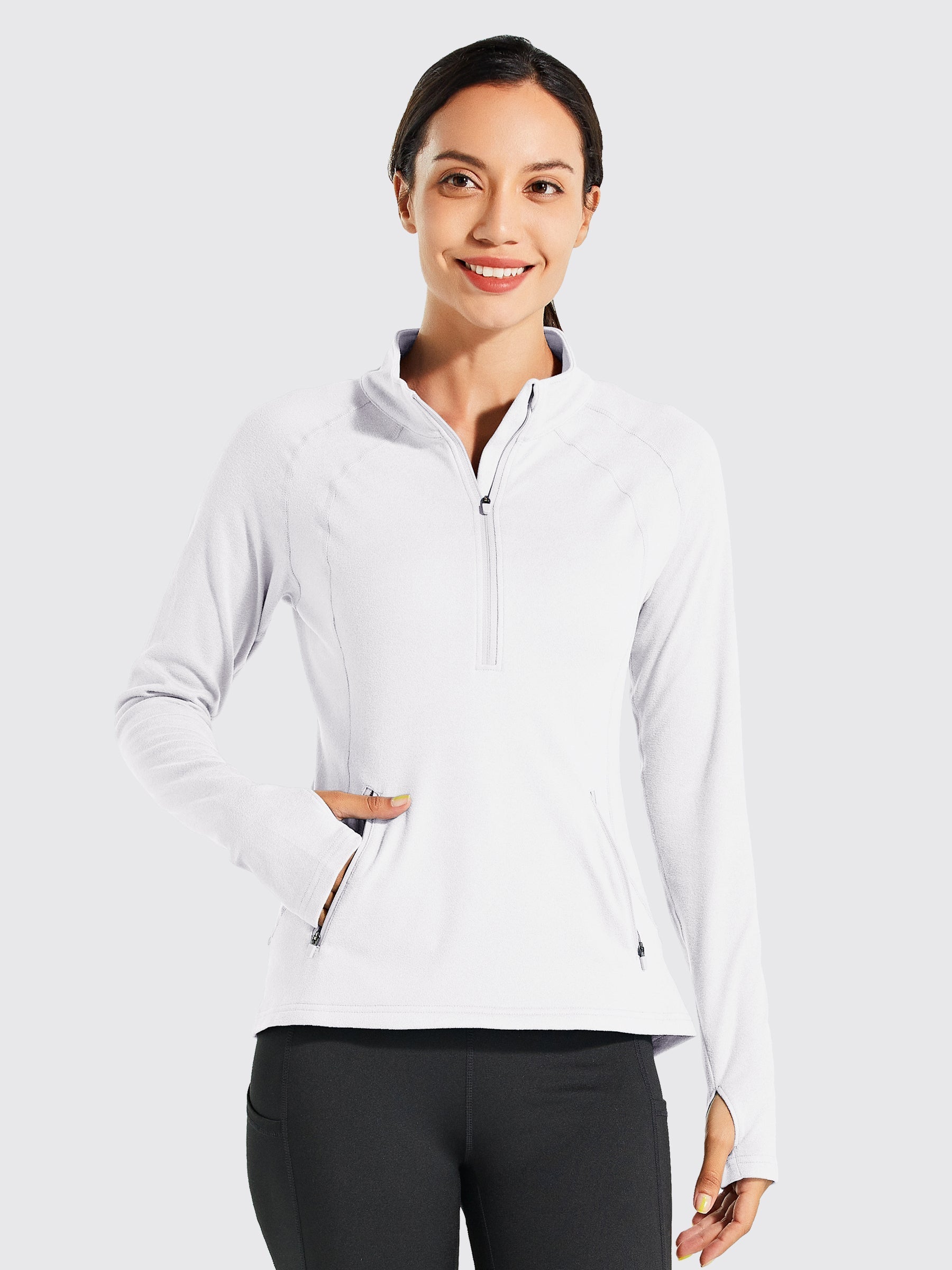 Willit Women's Fleece Pullover Half Zip_White4