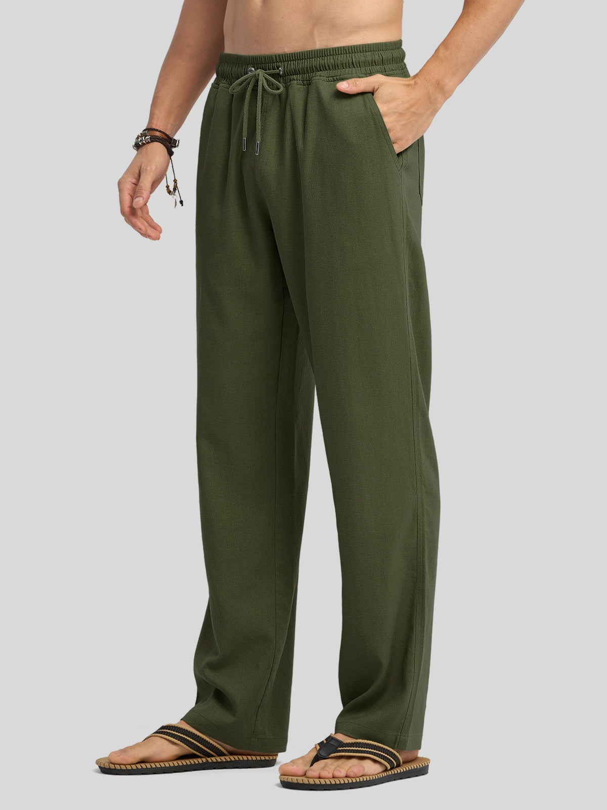 Willit Men's Casual Linen Drawstring Pants 28 In_armygreen3