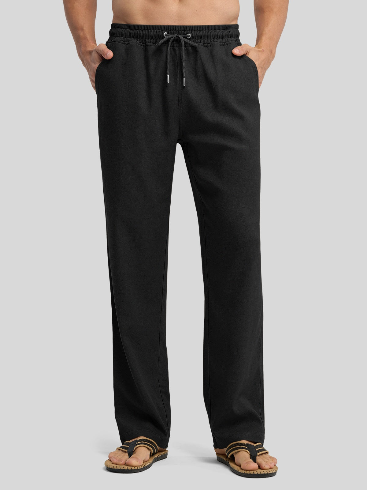 Willit Men's Casual Linen Drawstring Pants 28 In_black1