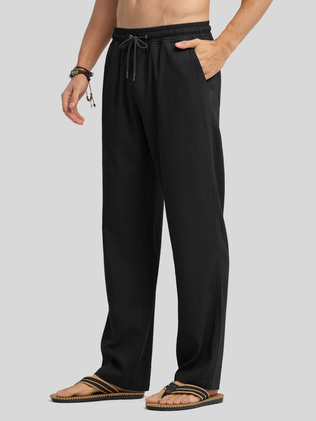 Willit Men's Casual Linen Drawstring Pants 28 In_black3