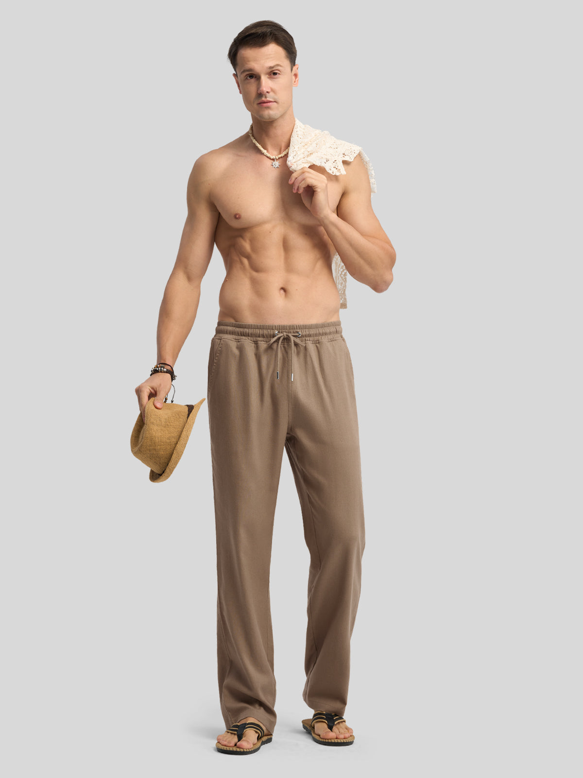 Willit Men's Casual Linen Drawstring Pants 28 In_deep khaki4