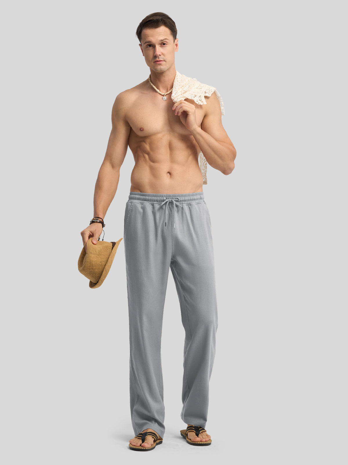 Willit Men's Casual Linen Drawstring Pants 28 In_light gray4