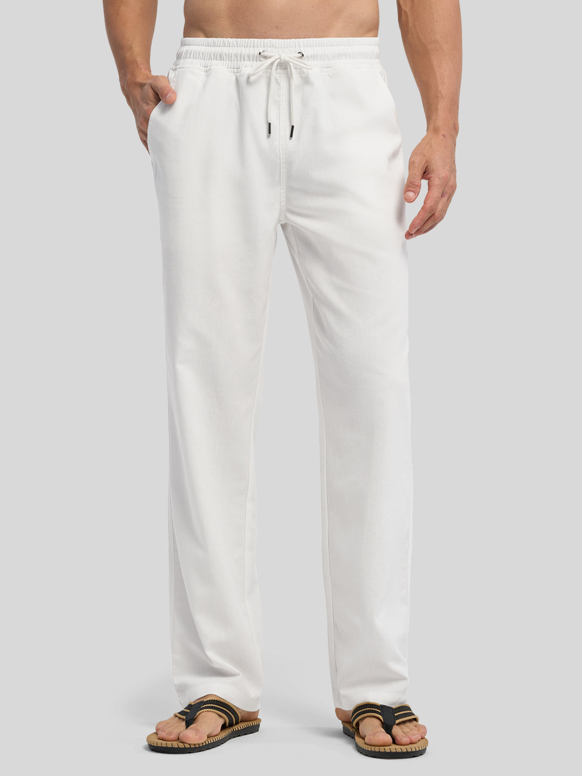Willit Men's Casual Linen Drawstring Pants 28 In_white1