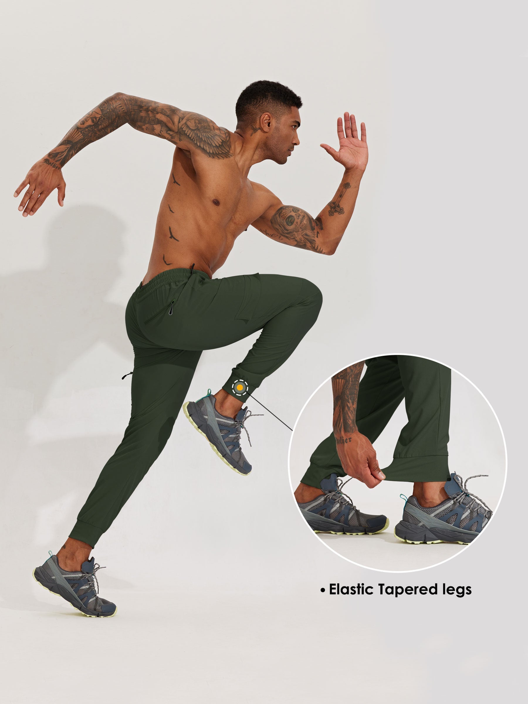 Men's Lightweight Cargo Hiking Running Joggers_Green_detail1