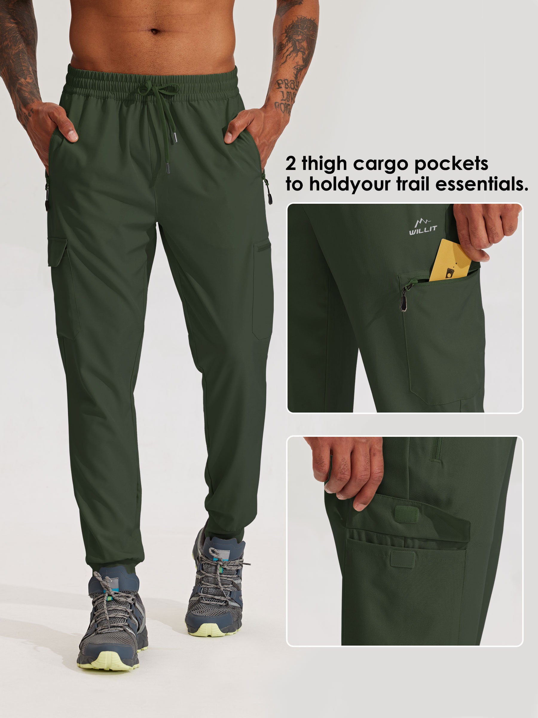 Men's Lightweight Cargo Hiking Running Joggers_Green_detail2