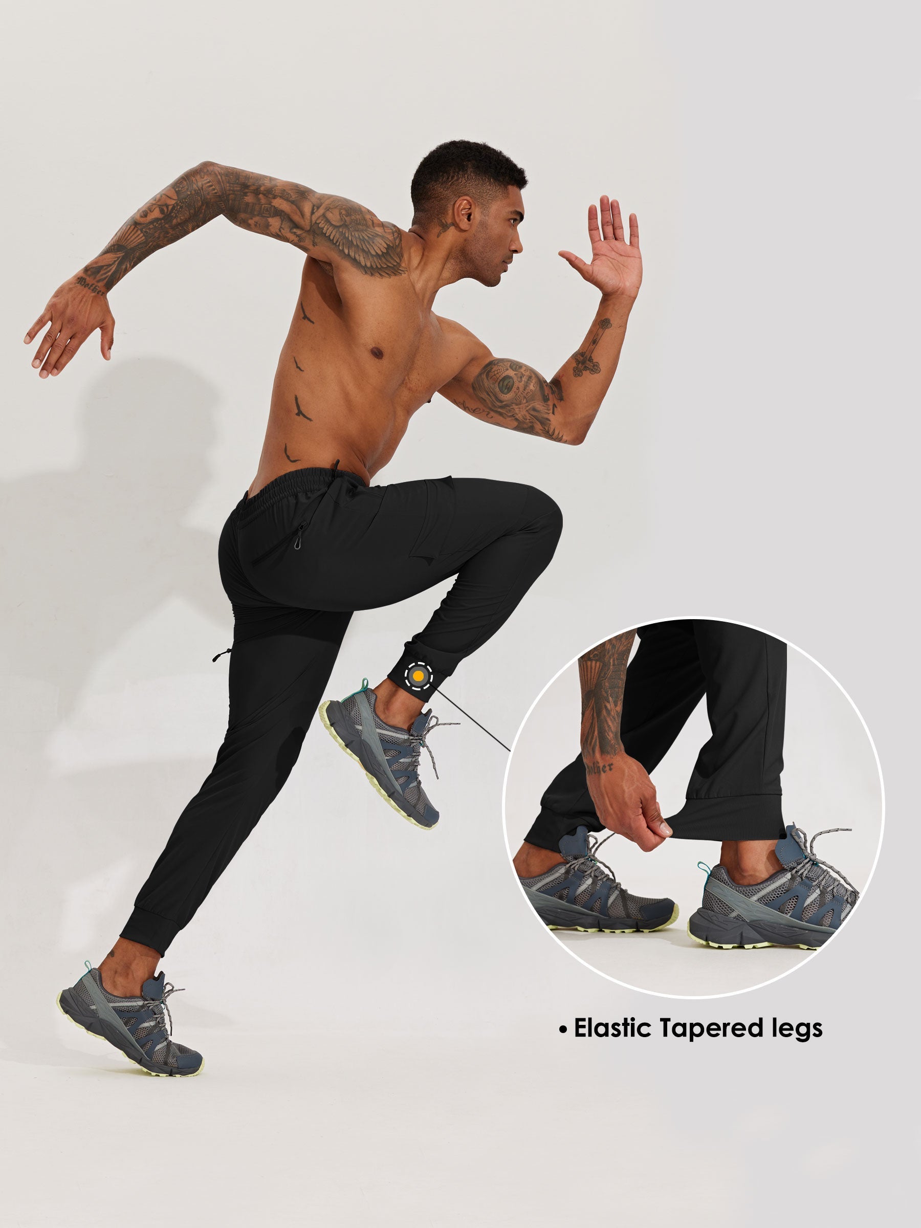 Men's Lightweight Cargo Hiking Running Joggers_Black_detail1