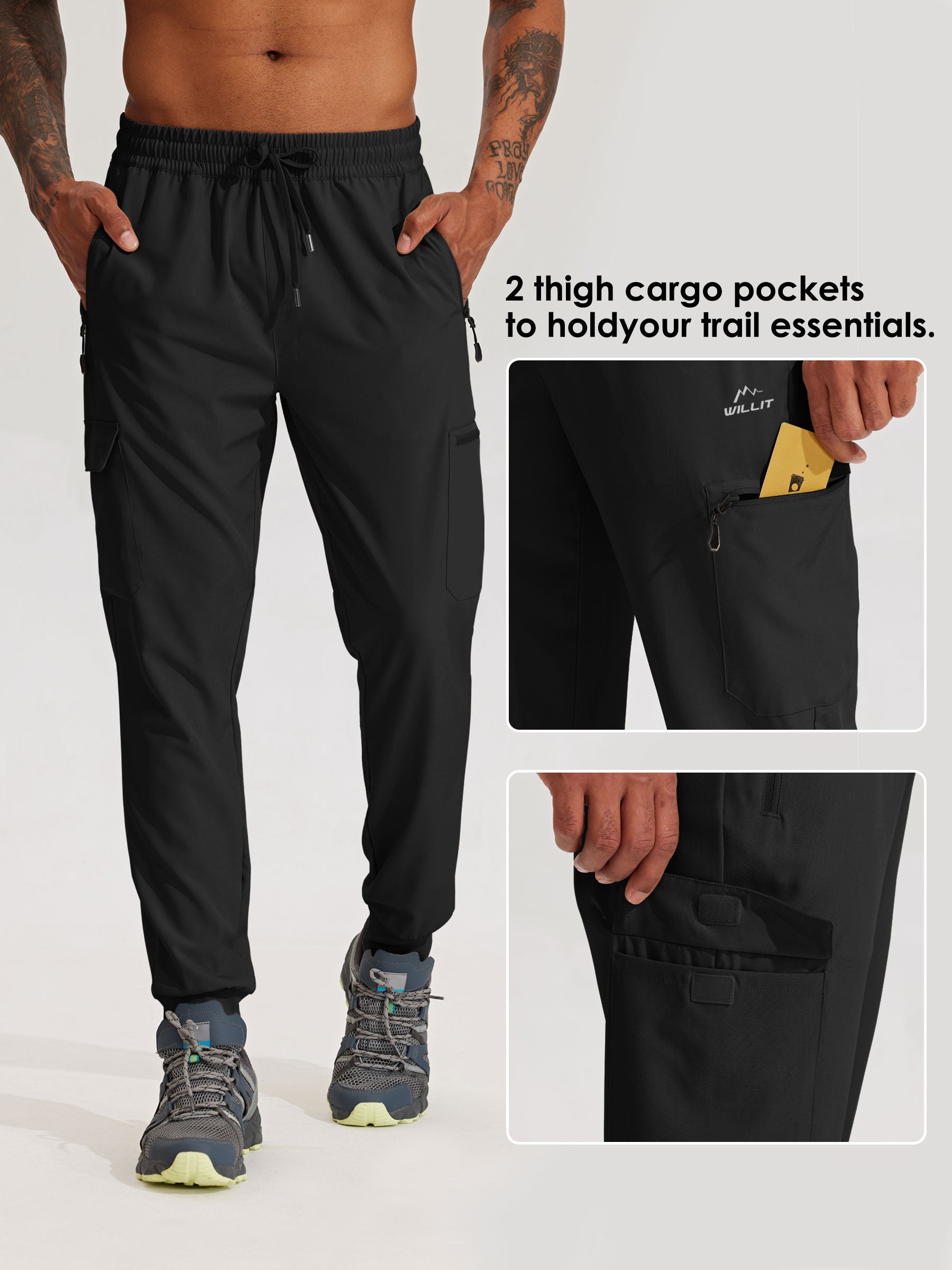 Men's Lightweight Cargo Hiking Running Joggers_Black_detail2