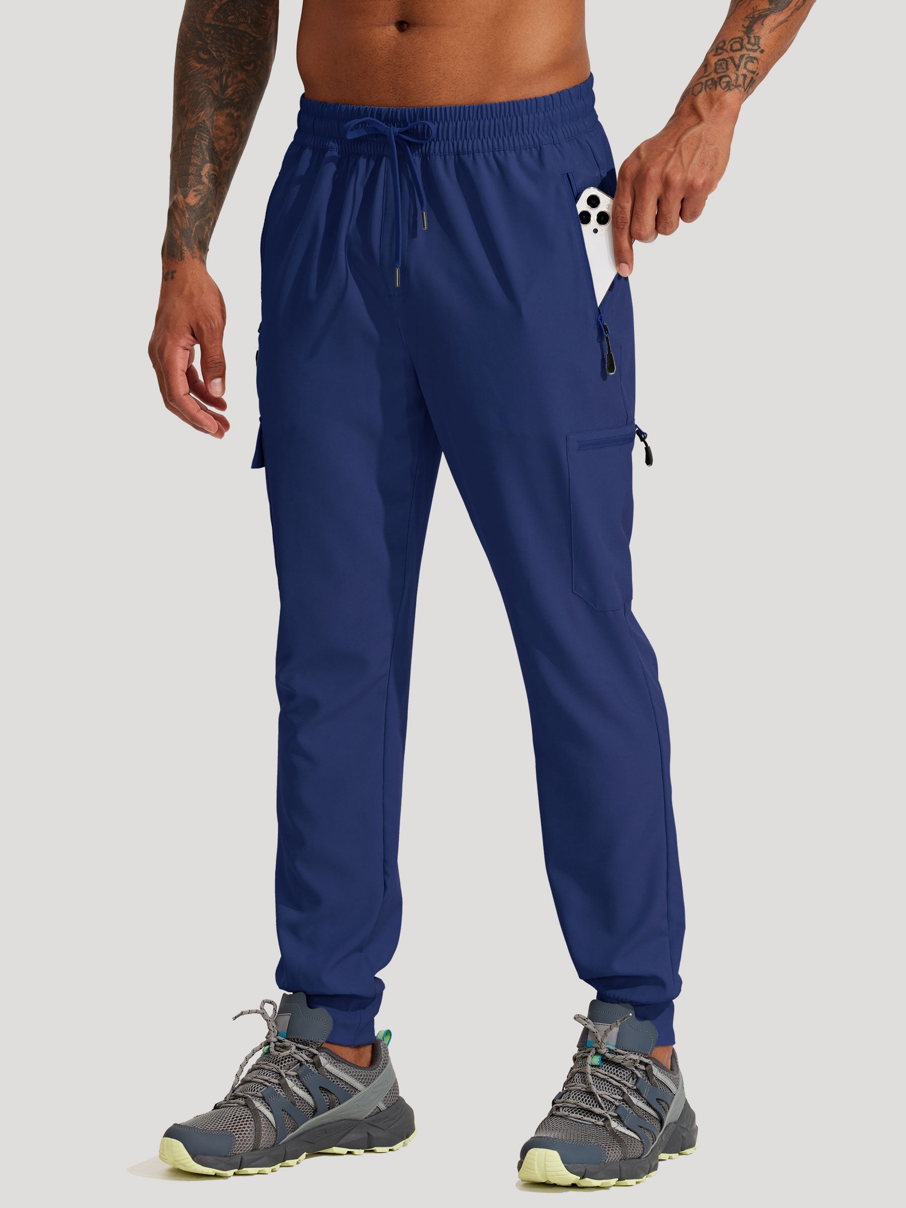 Men's Lightweight Cargo Hiking Running Joggers_Blue_model1