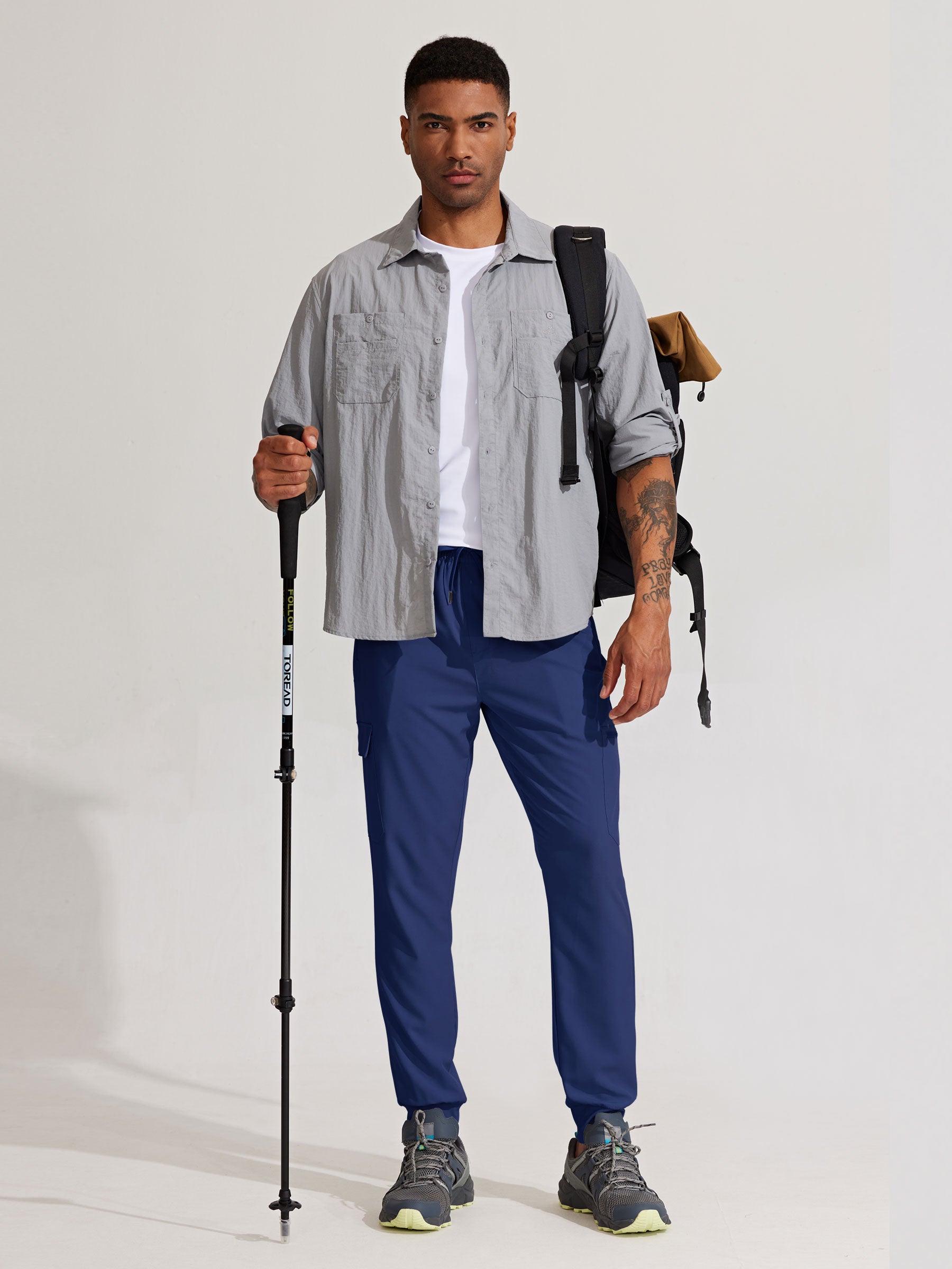 Men's Lightweight Cargo Hiking Running Joggers_Blue_model3