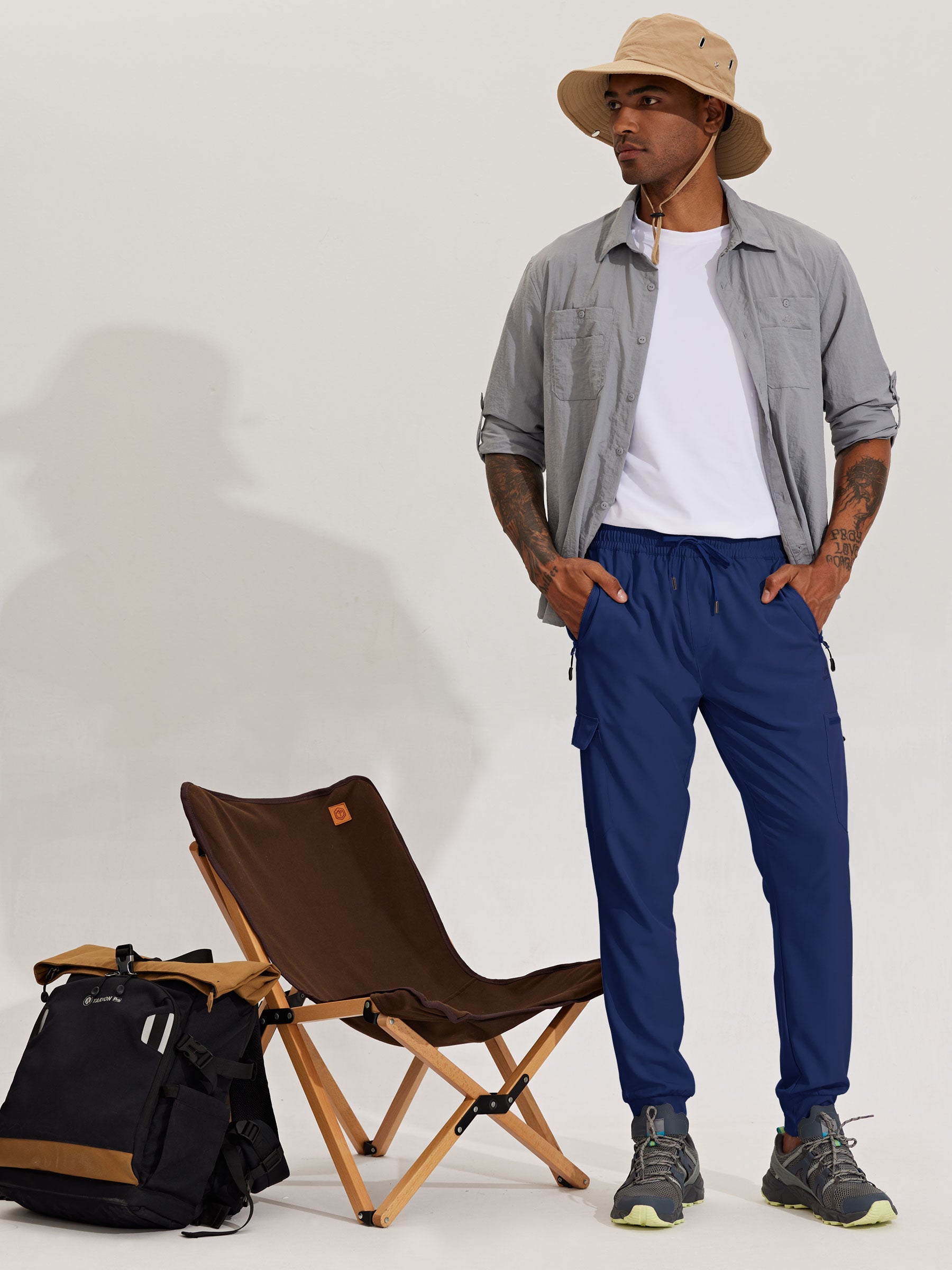 Men's Lightweight Cargo Hiking Running Joggers_Blue_model4