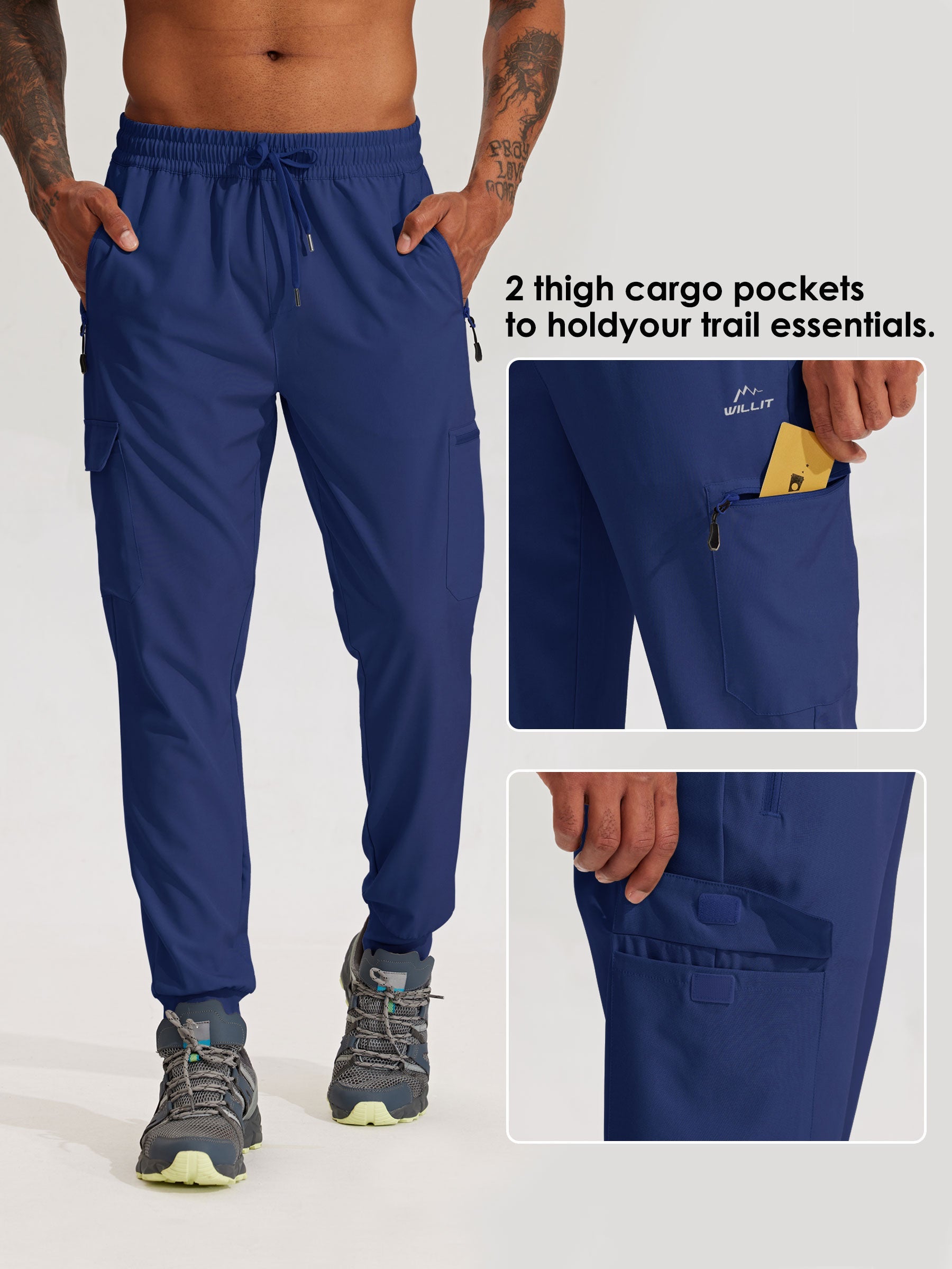 Men's Lightweight Cargo Hiking Running Joggers_Blue_detail2