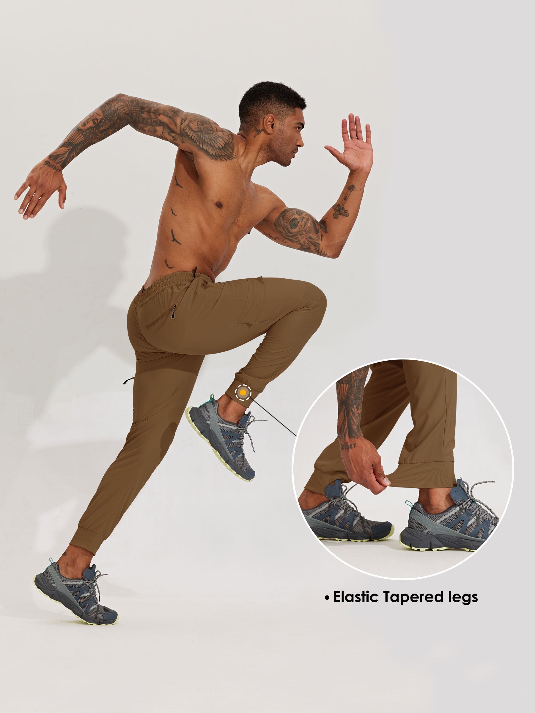 Men's Lightweight Cargo Hiking Running Joggers_Brown_detail1