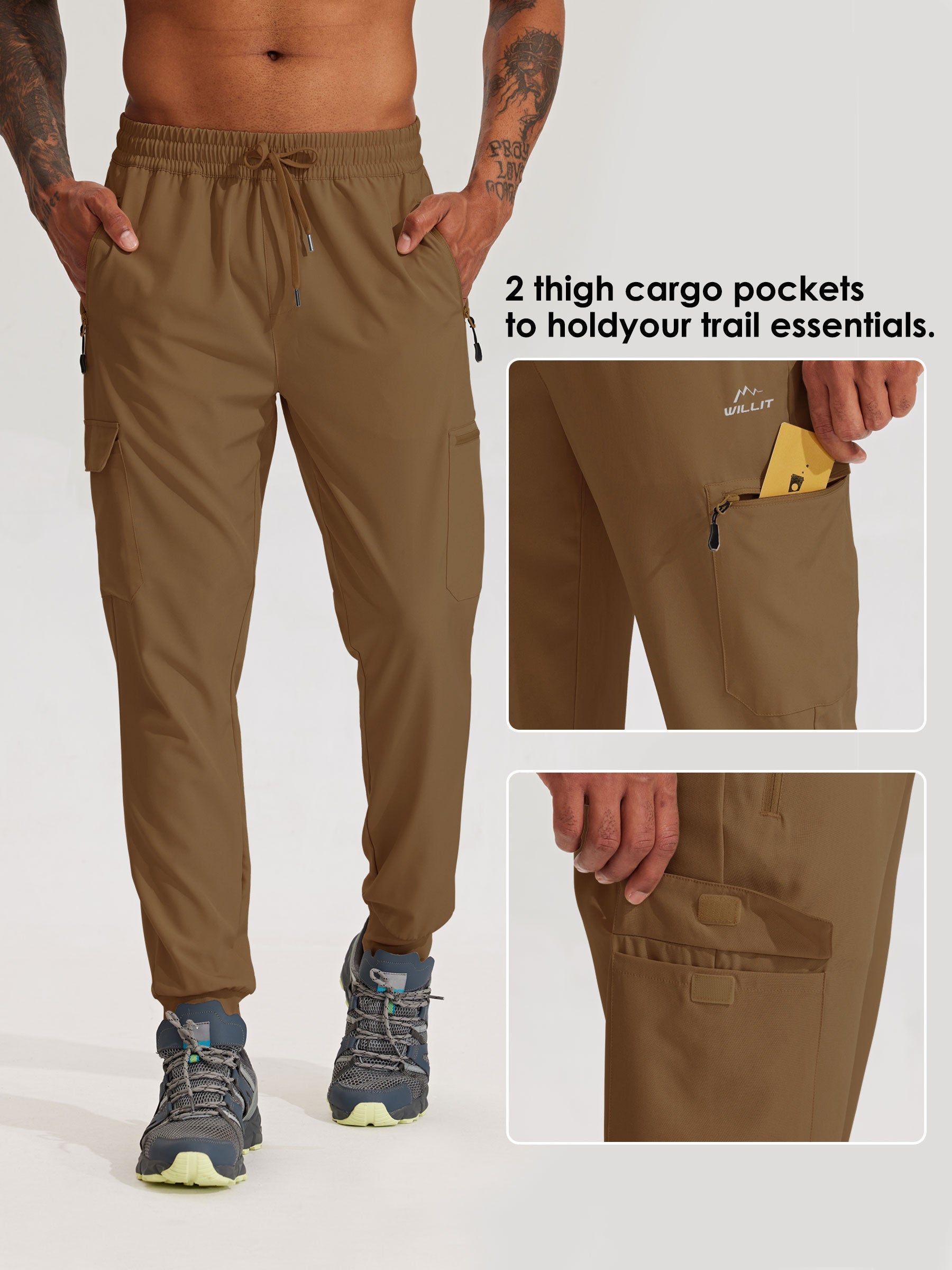 Men's Lightweight Cargo Hiking Running Joggers_Brown_detail2
