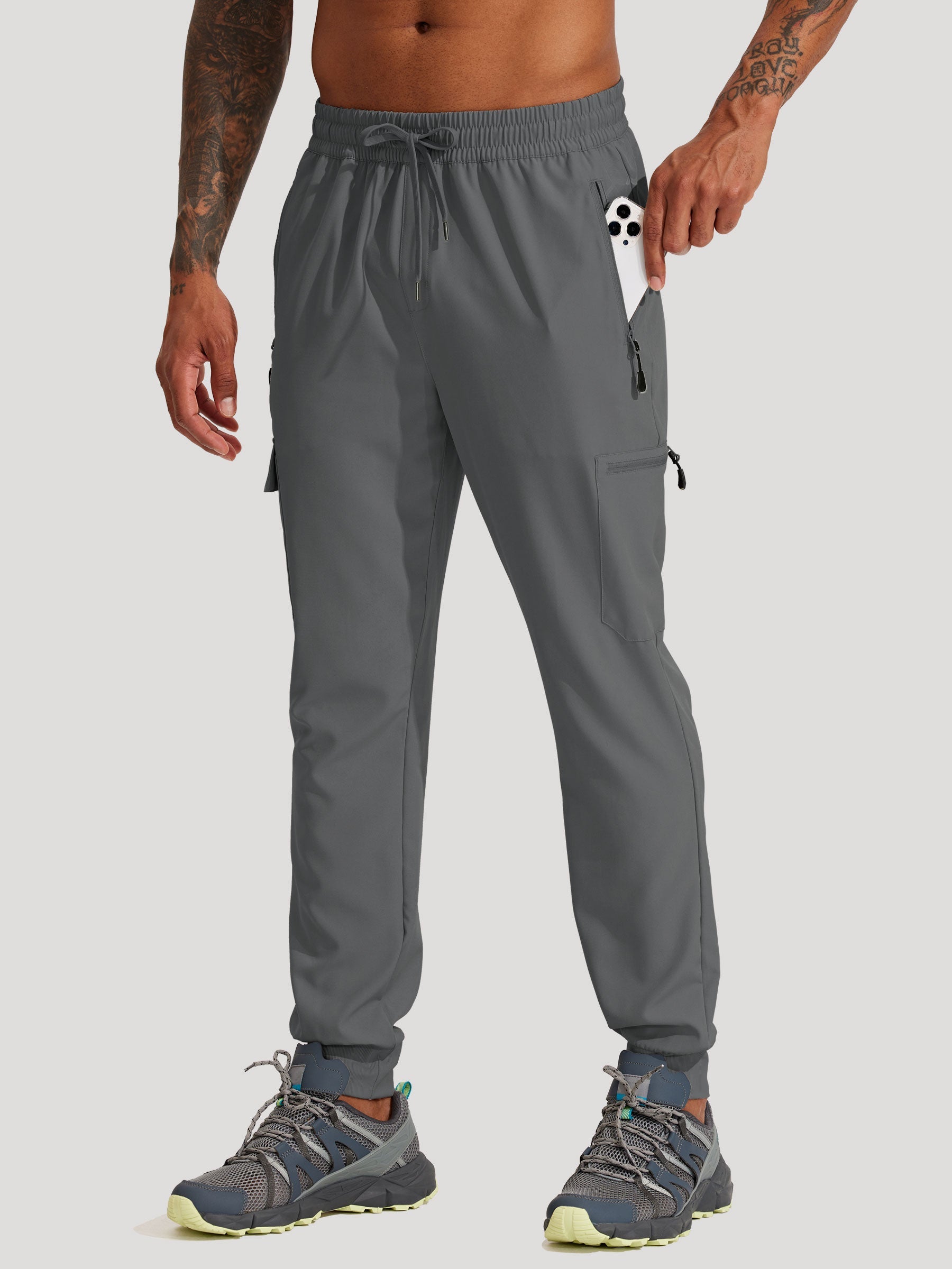 Men's Lightweight Cargo Hiking Running Joggers_DeepGray_model1