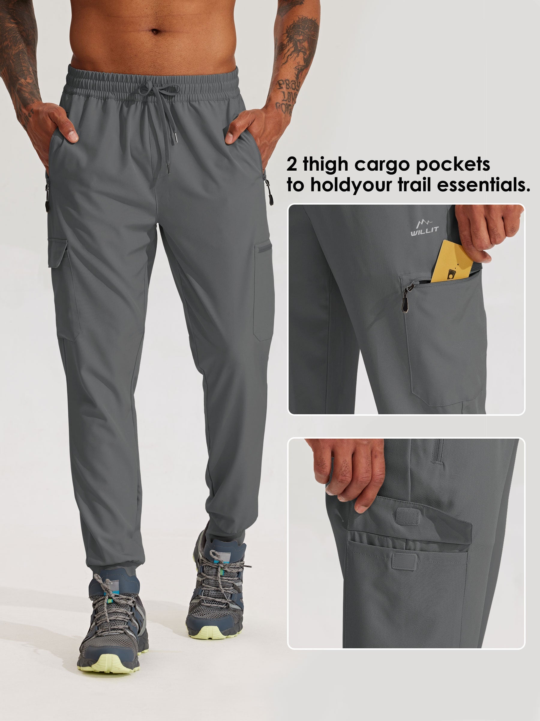 Men's Lightweight Cargo Hiking Running Joggers_DeepGray_model6