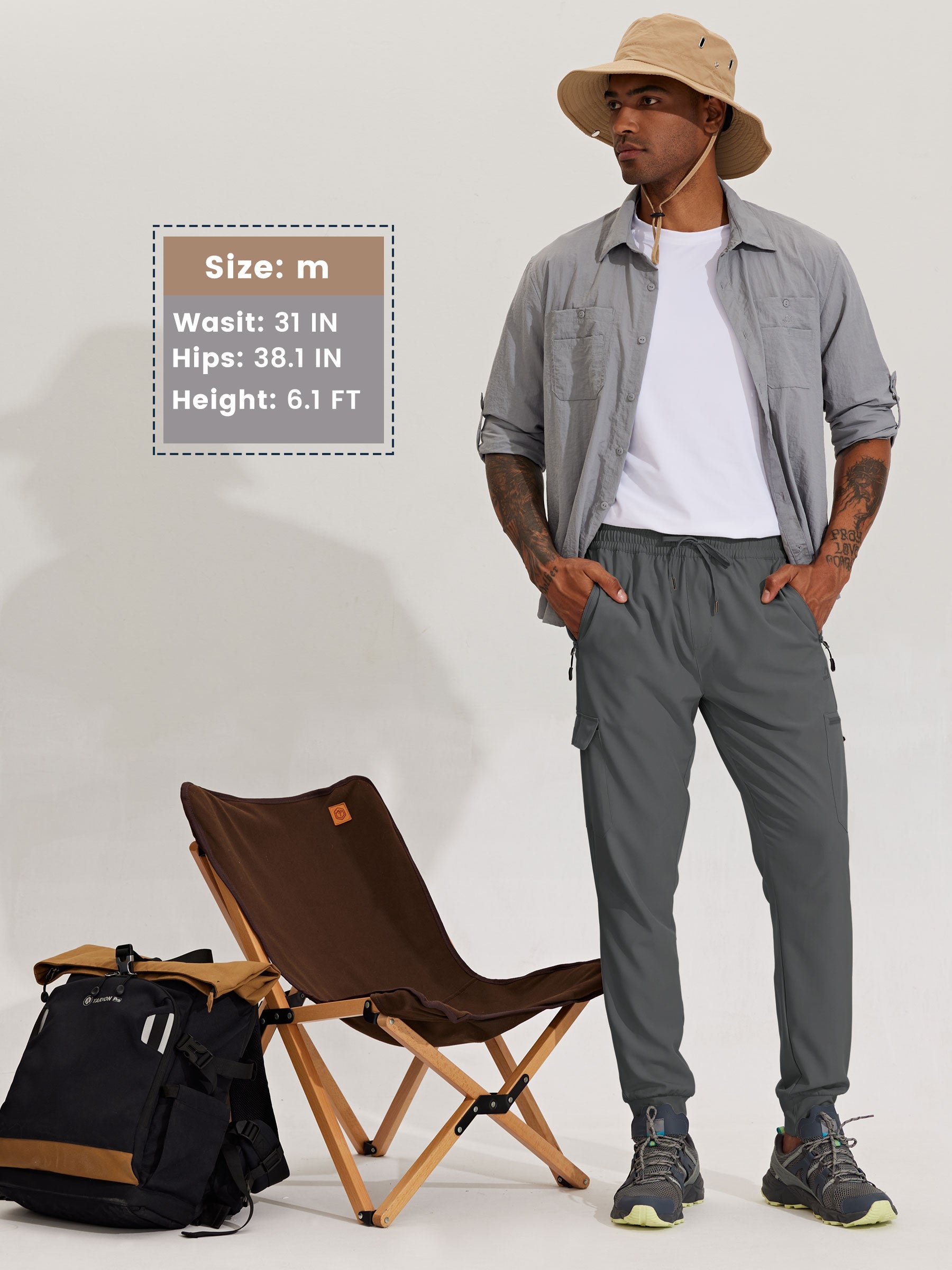 Men's Lightweight Cargo Hiking Running Joggers_DeepGray_model7