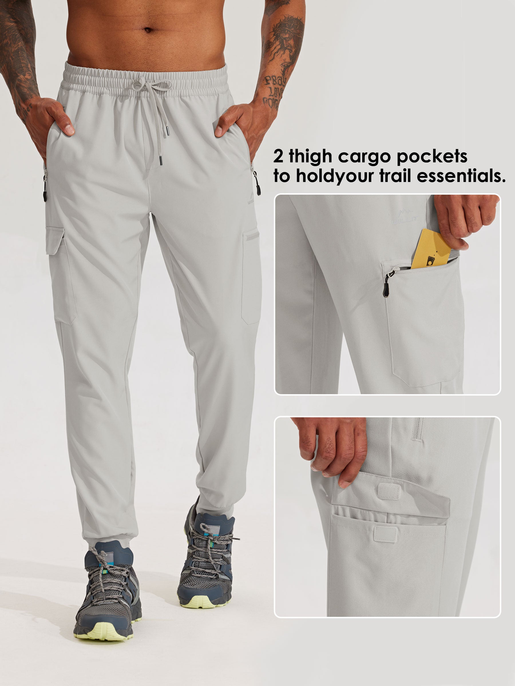 Men's Lightweight Cargo Hiking Running Joggers_LightGray_detail2