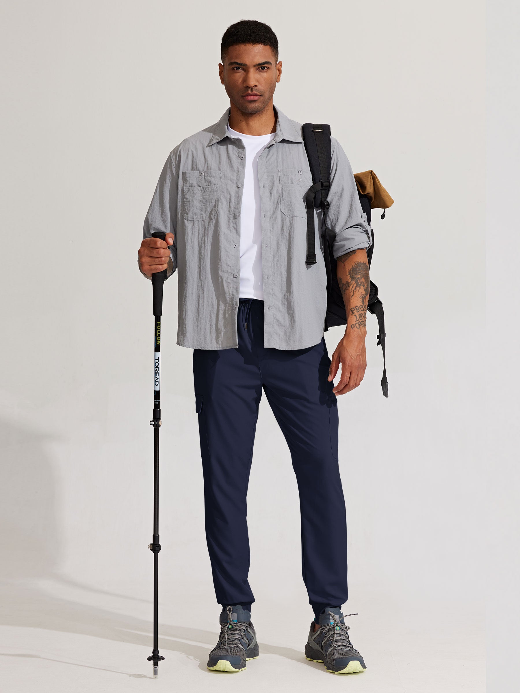 Men's Lightweight Cargo Hiking Running Joggers_Navy_model3