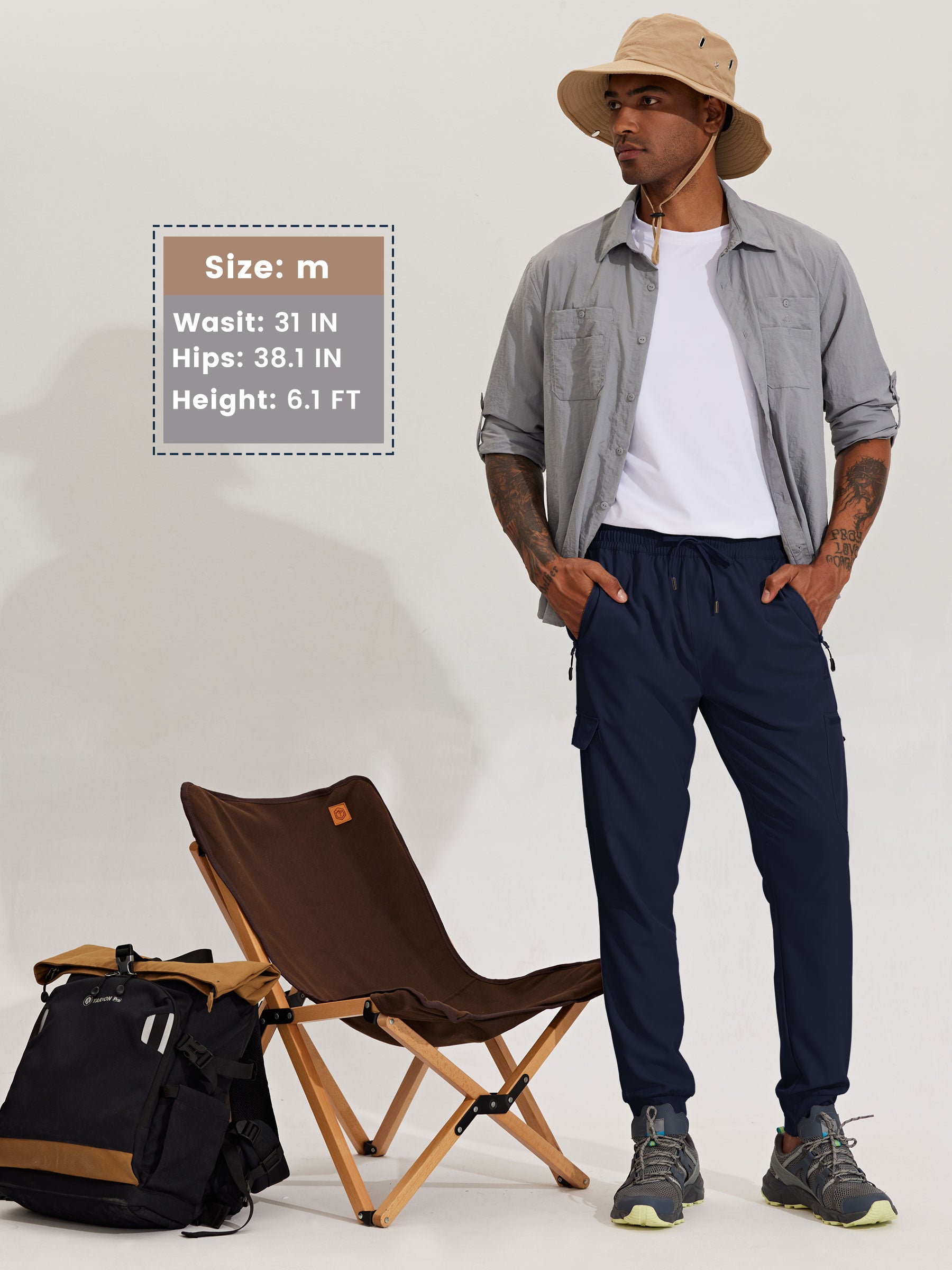 Men's Lightweight Cargo Hiking Running Joggers_Navy_model7