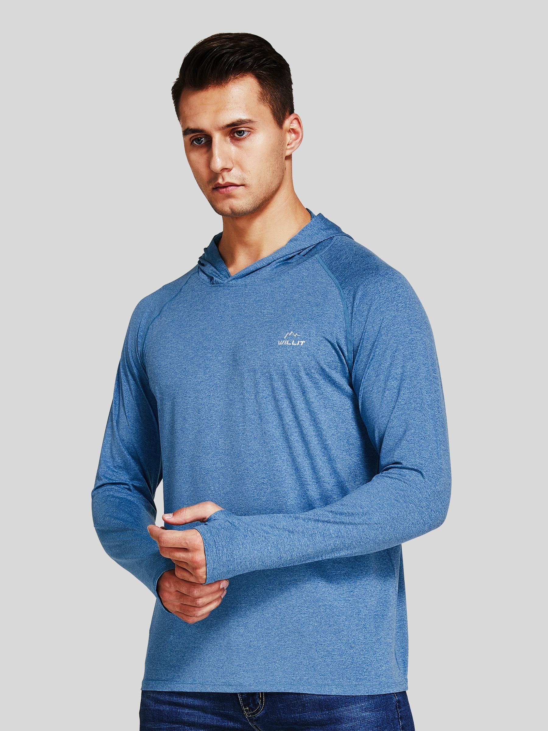 Willit Men's Sun Protection Long Sleeve Hooded Shirts in Blue