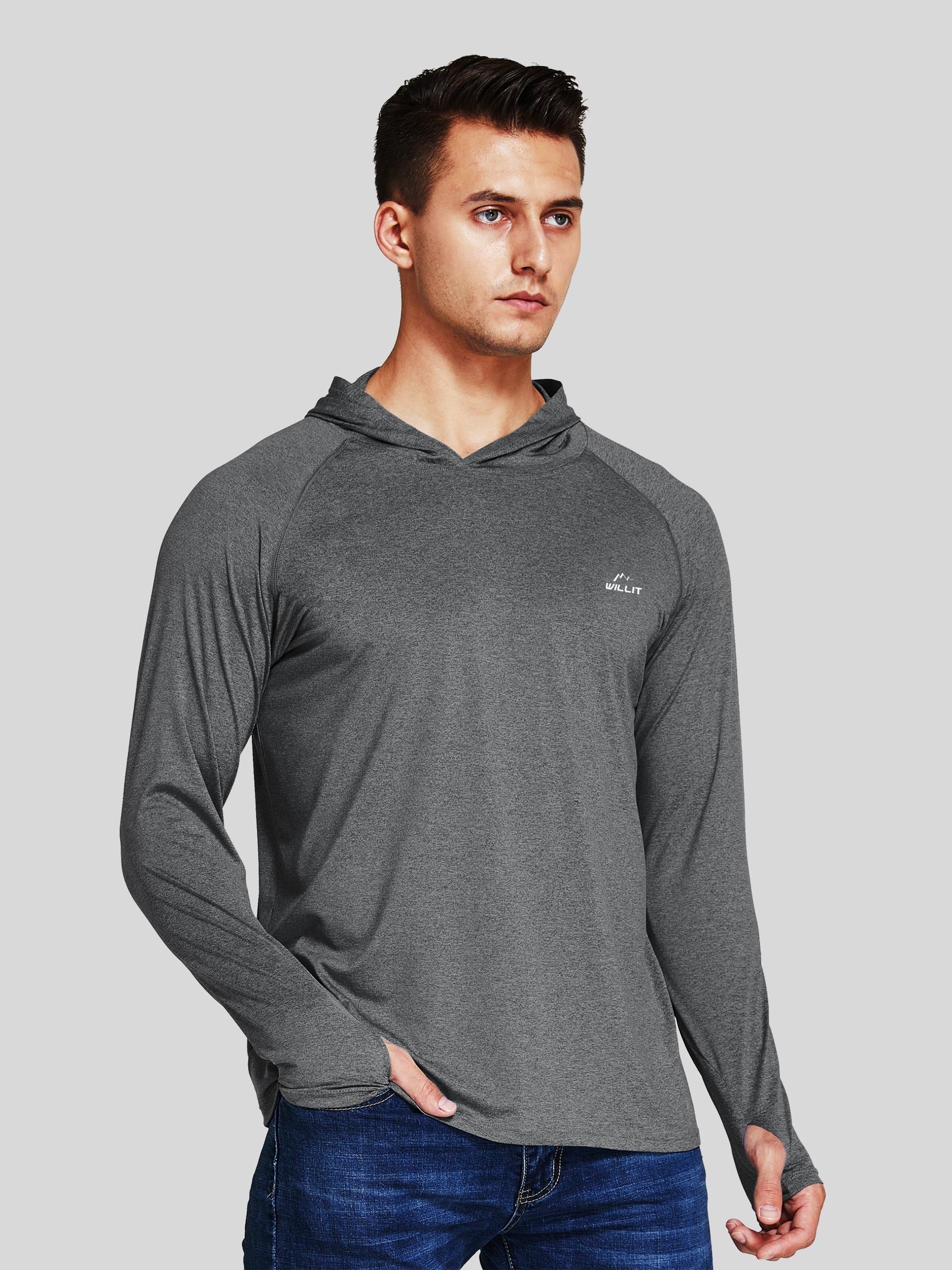 Willit Men's Sun Protection Long Sleeve Hooded Shirts in deep gray