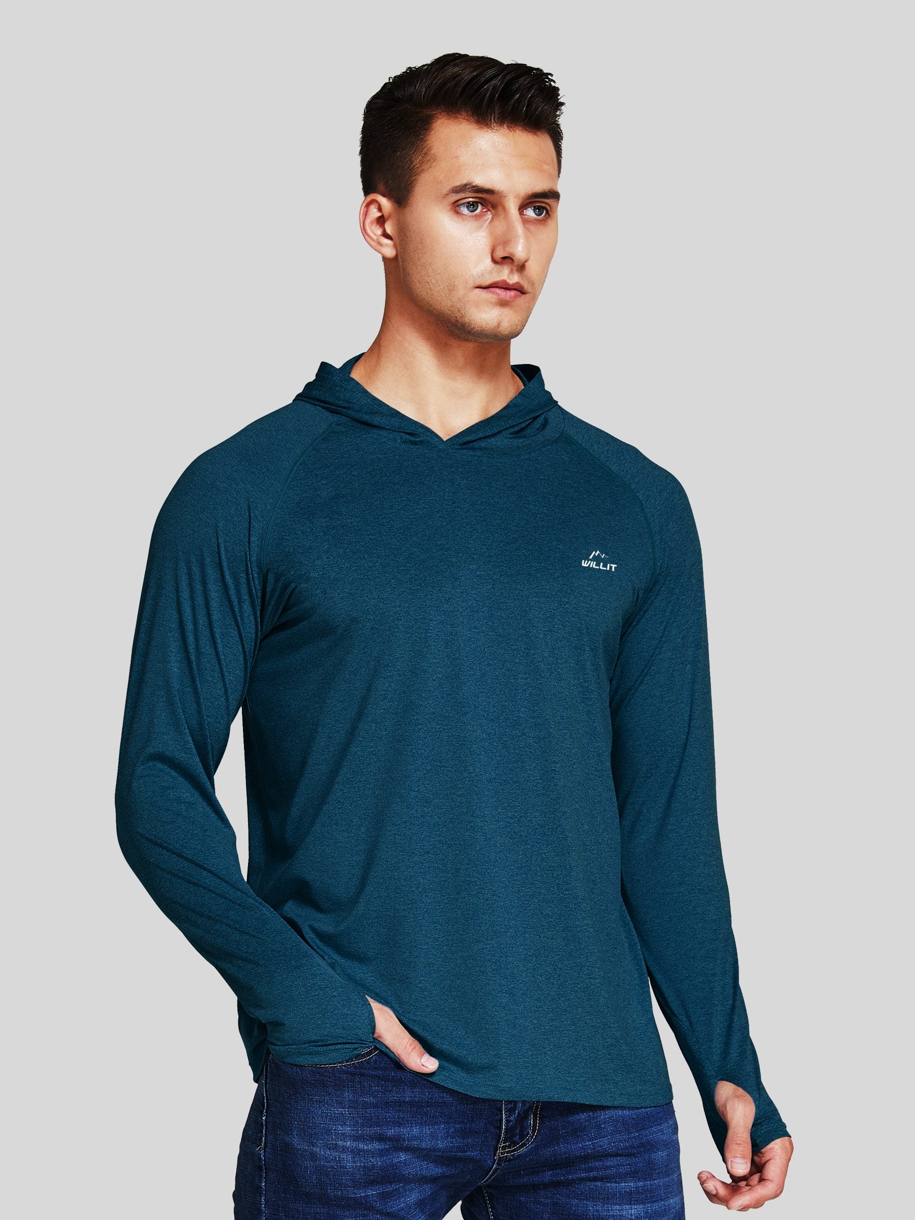 Willit Men's Sun Protection Long Sleeve Hooded Shirts in navy