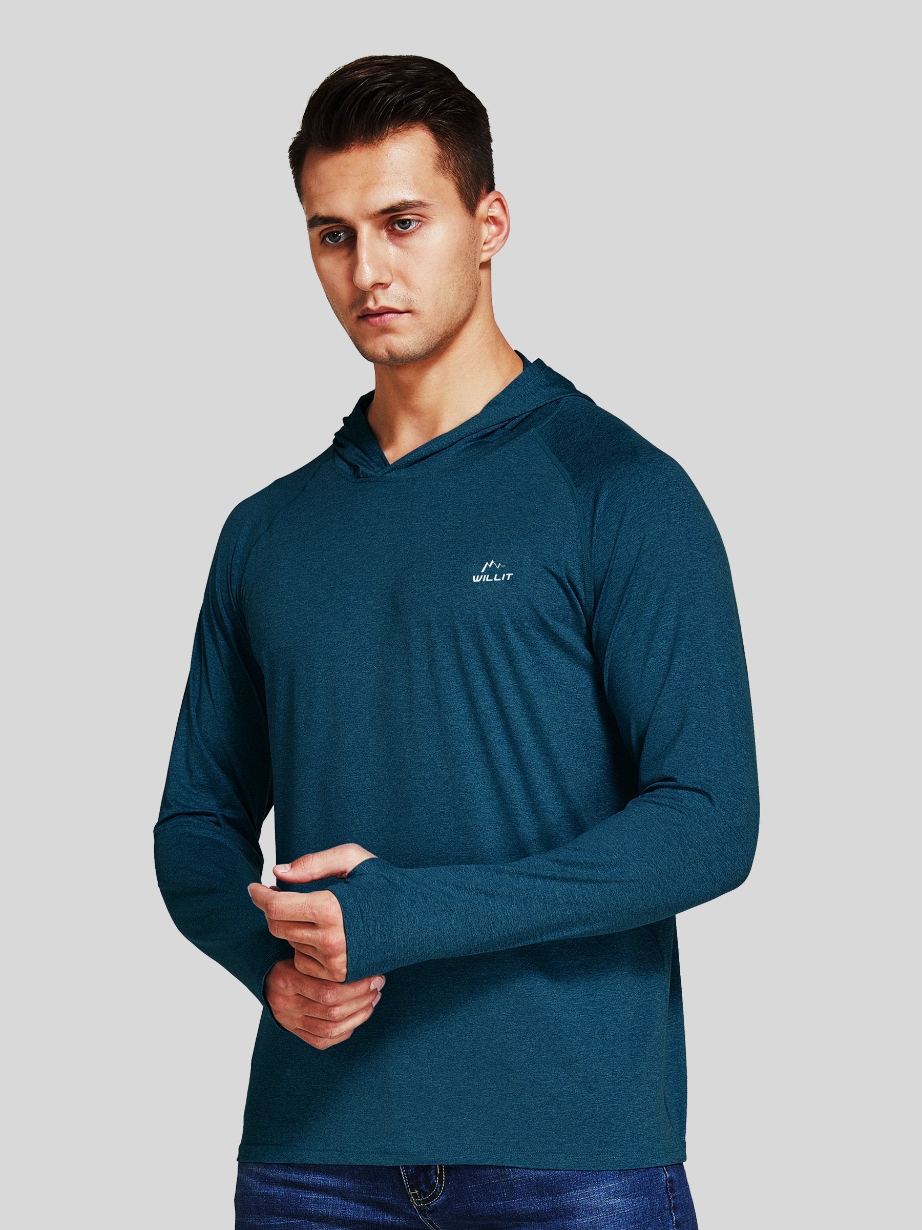 Willit Men's Sun Protection Long Sleeve Hooded Shirts in navy