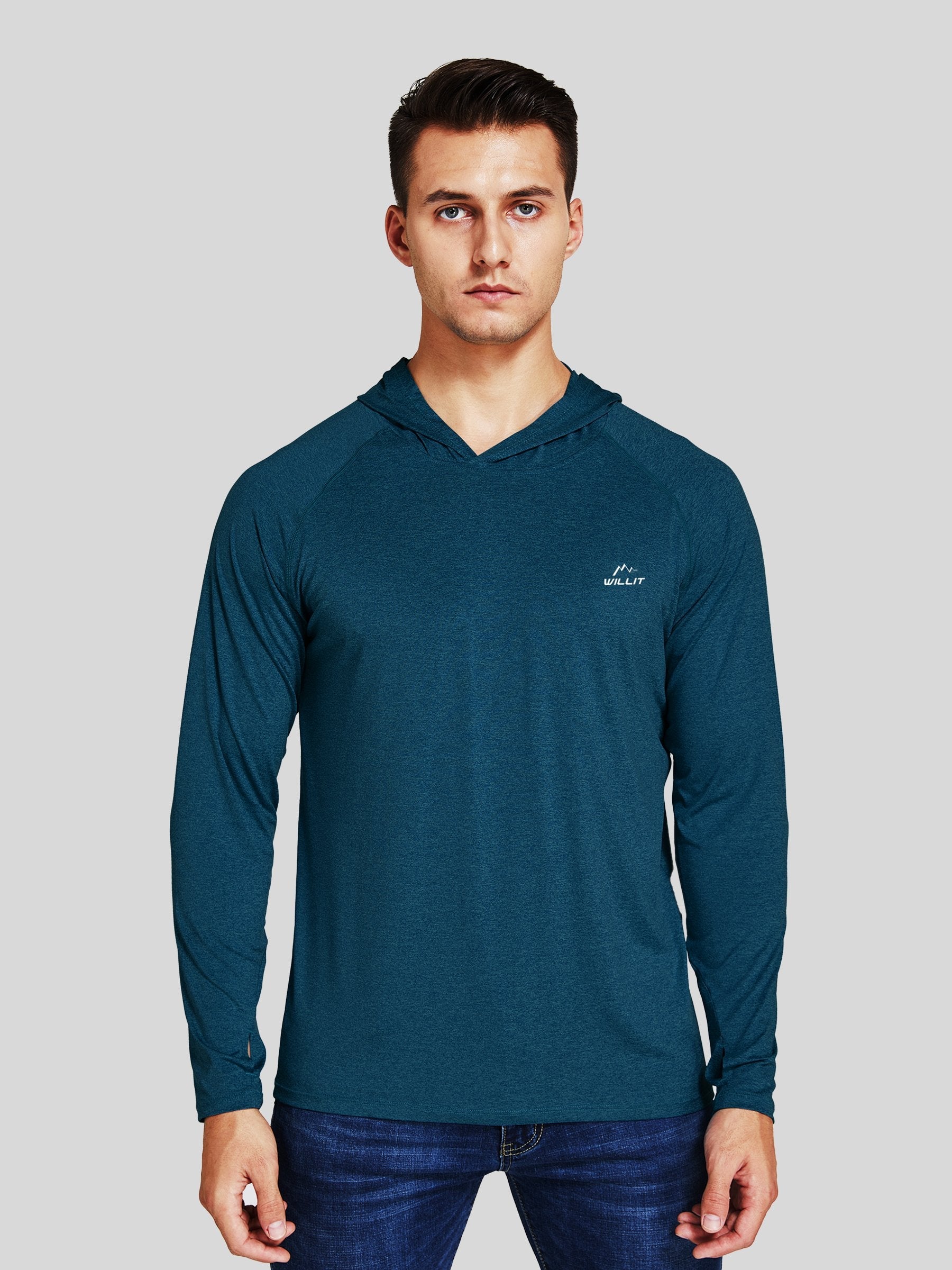 Willit Men's Sun Protection Long Sleeve Hooded Shirts in navy