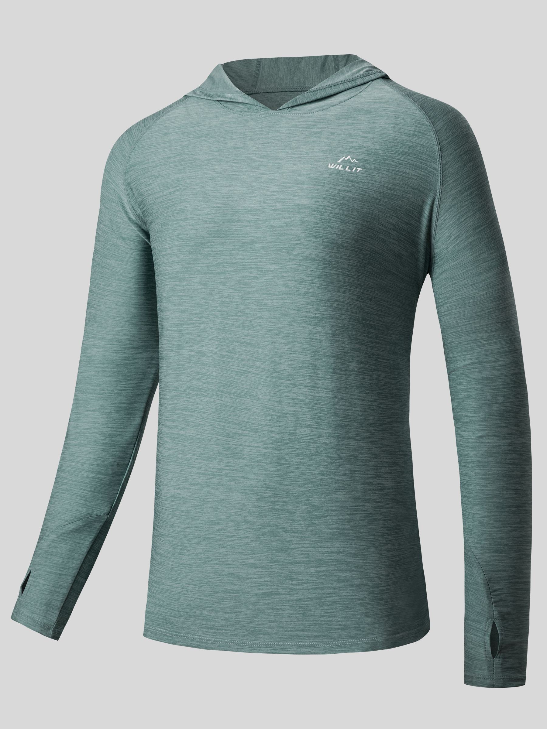 Willit Men's Sun Protection Long Sleeve Hooded Shirts in cyan