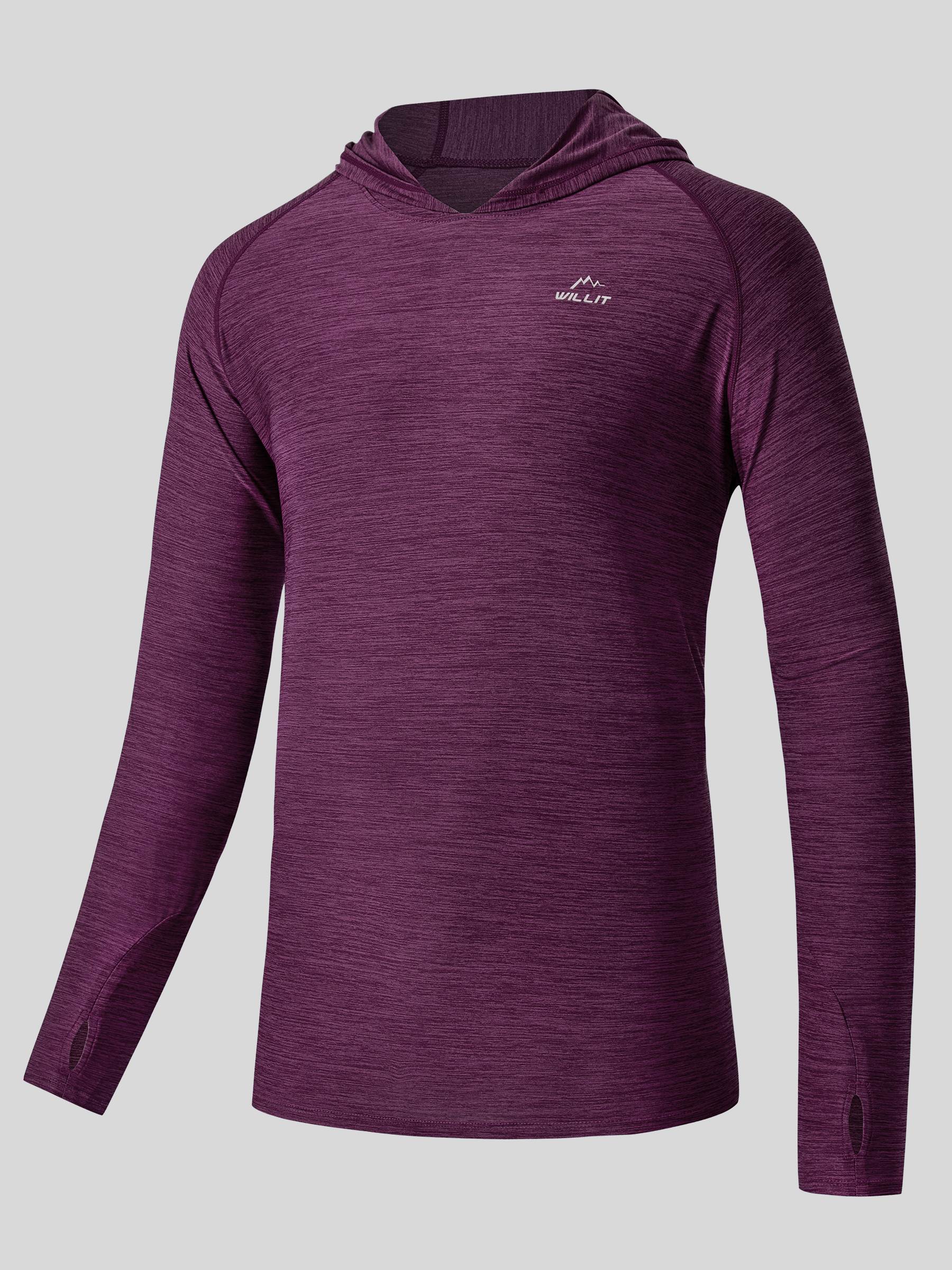 Willit Men's Sun Protection Long Sleeve Hooded Shirts in purple