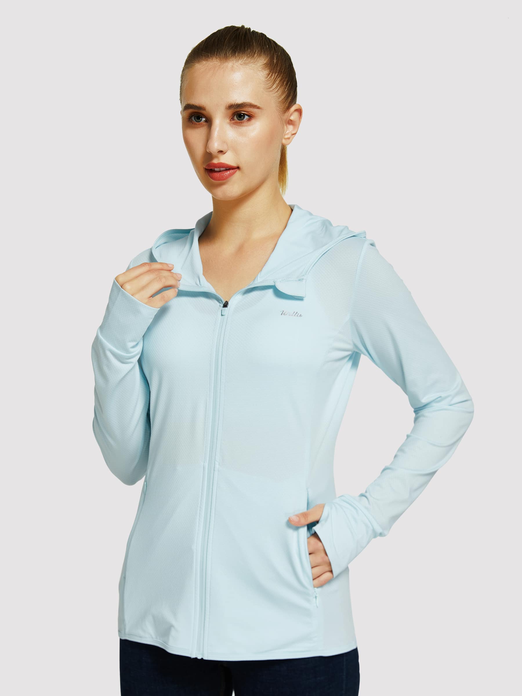 Willit Women's Outdoor Sun Protection Jacket Full Zip_LightBlue_model4