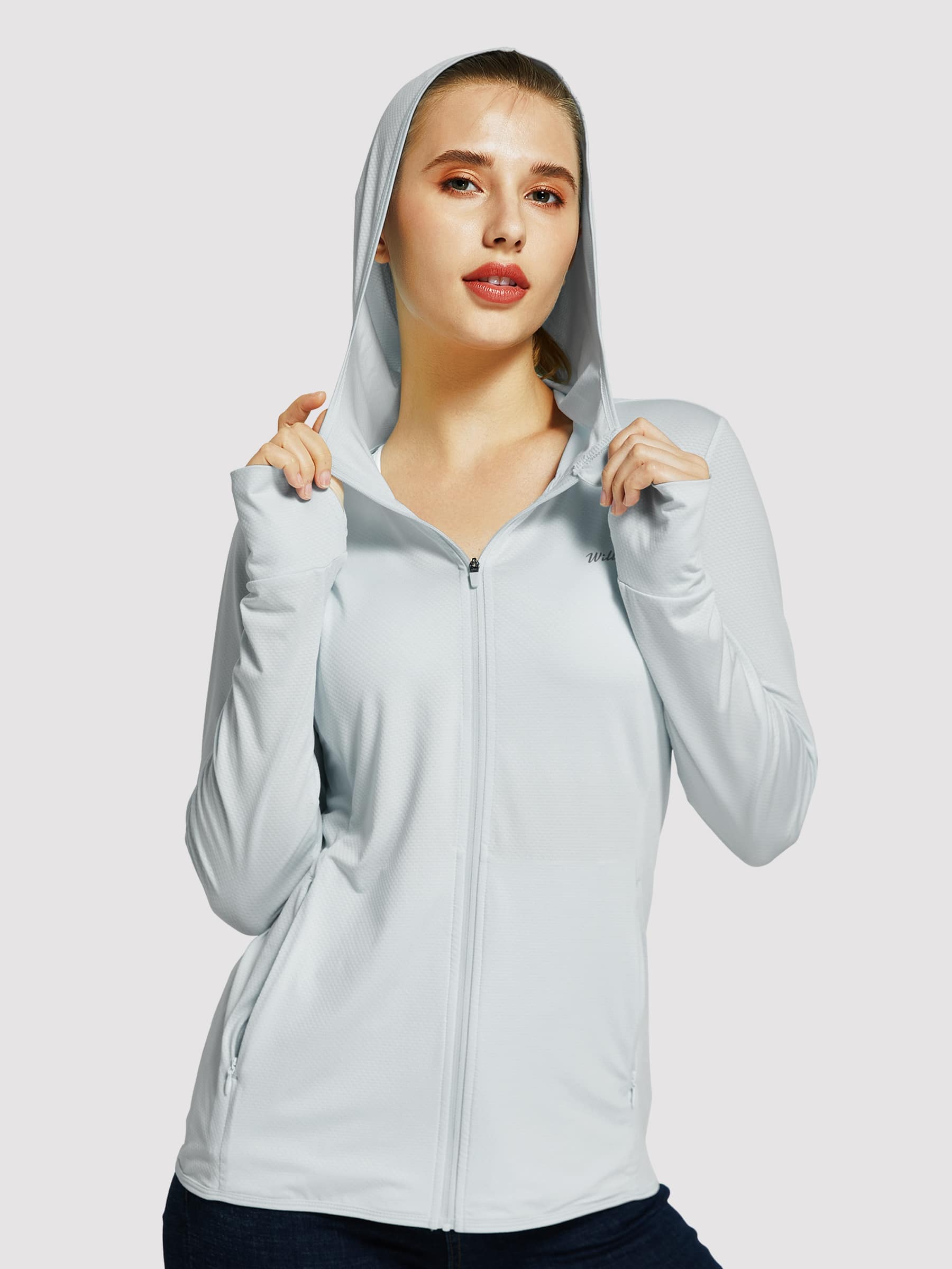 Willit Women's Outdoor Sun Protection Jacket Full Zip_LightGray_model3