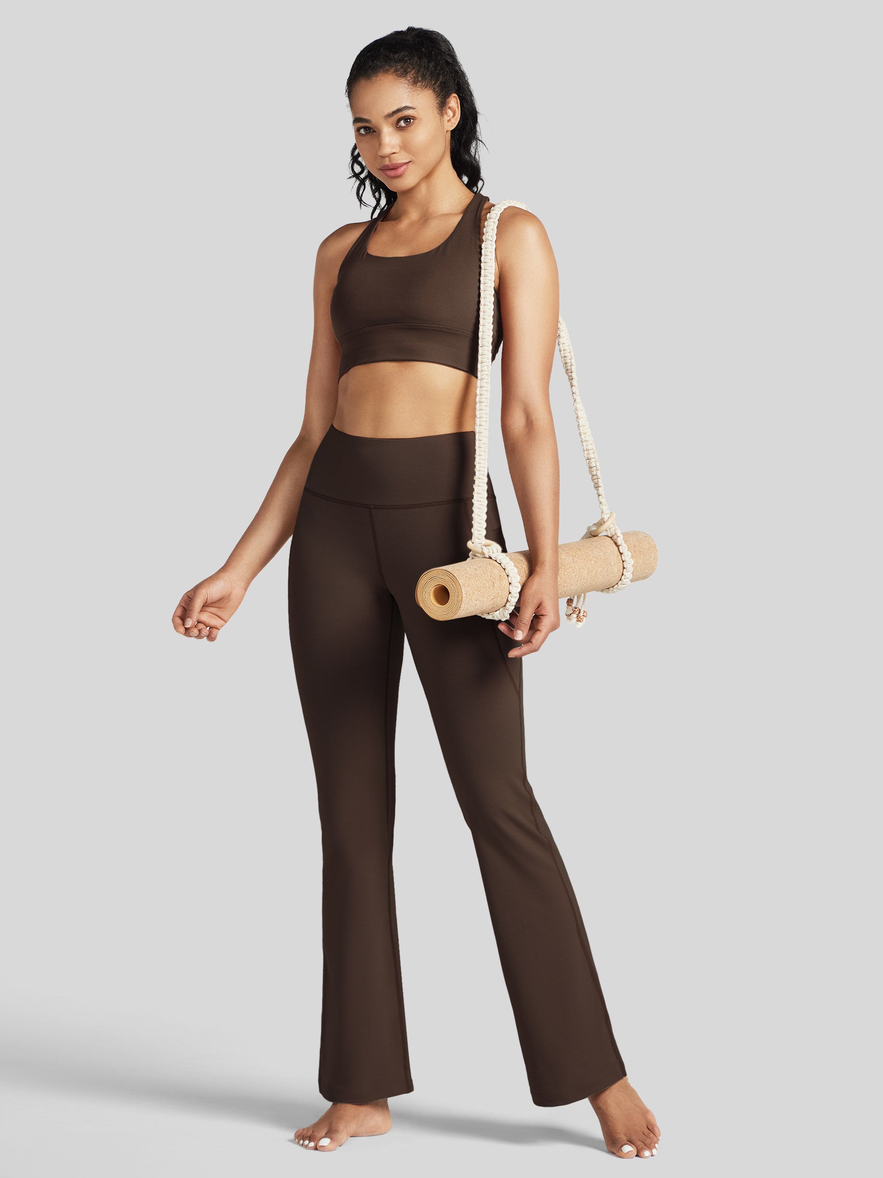 Womens Stretchy Yoga Pants Bootcut 29 Inch brown