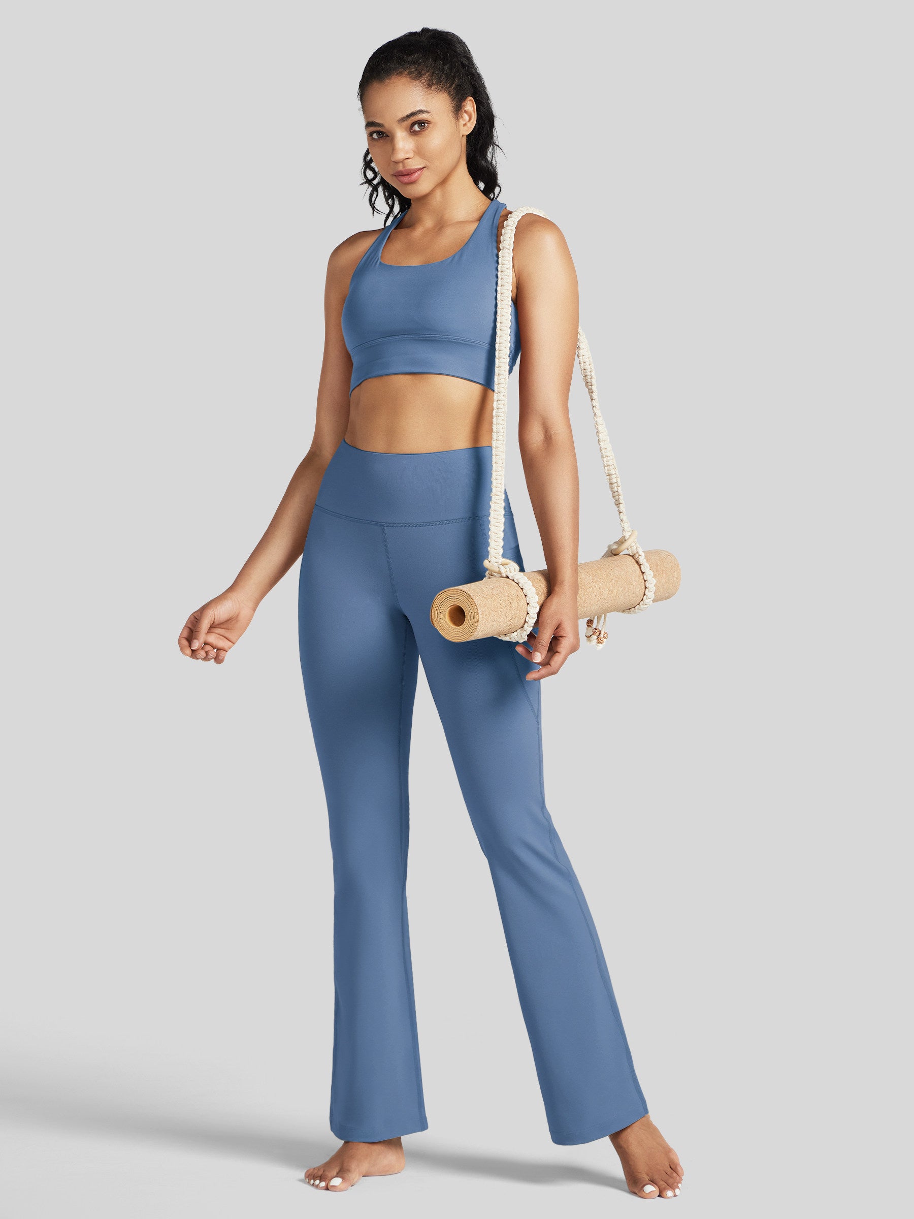 Womens Stretchy Yoga Pants Bootcut 29 Inch fog blue