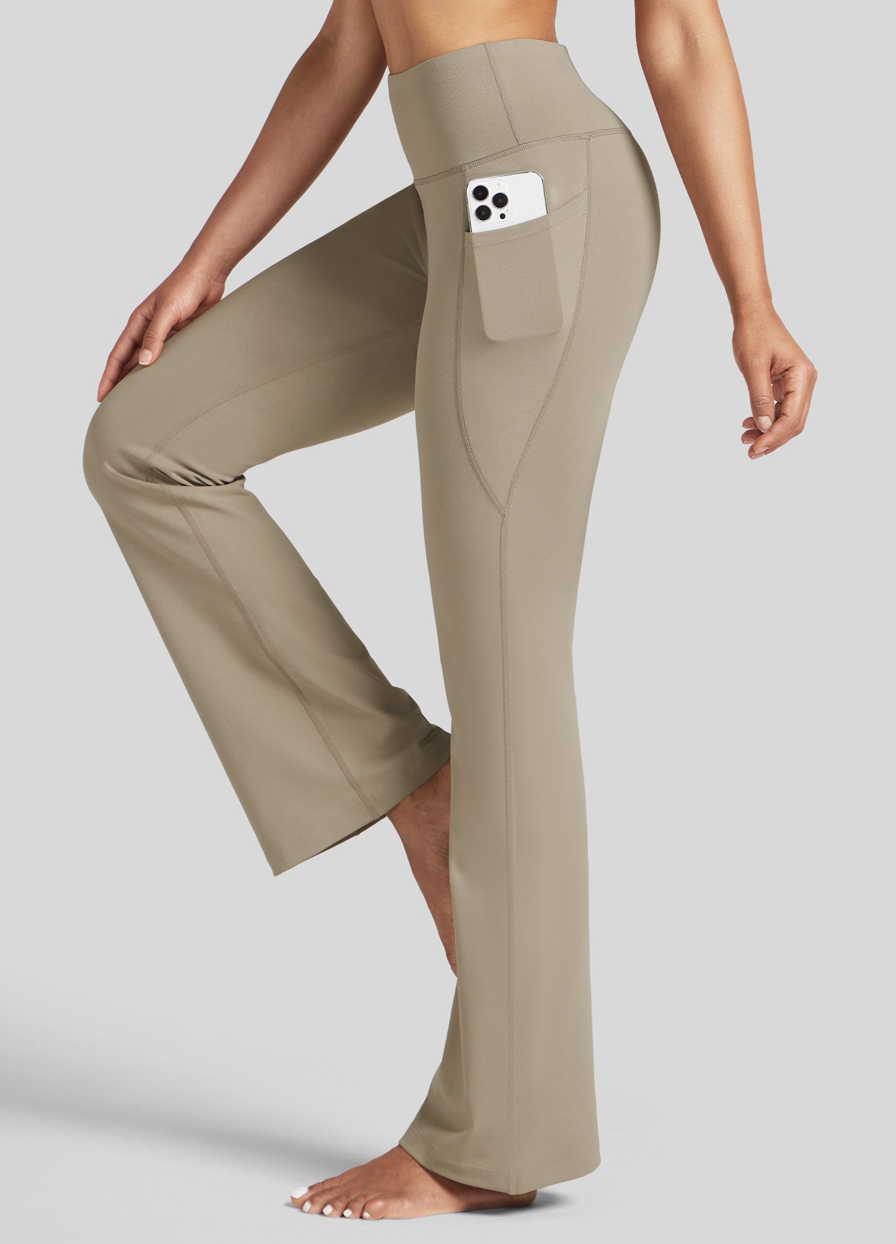 Womens Stretchy Yoga Pants Bootcut 31 Inch khaki