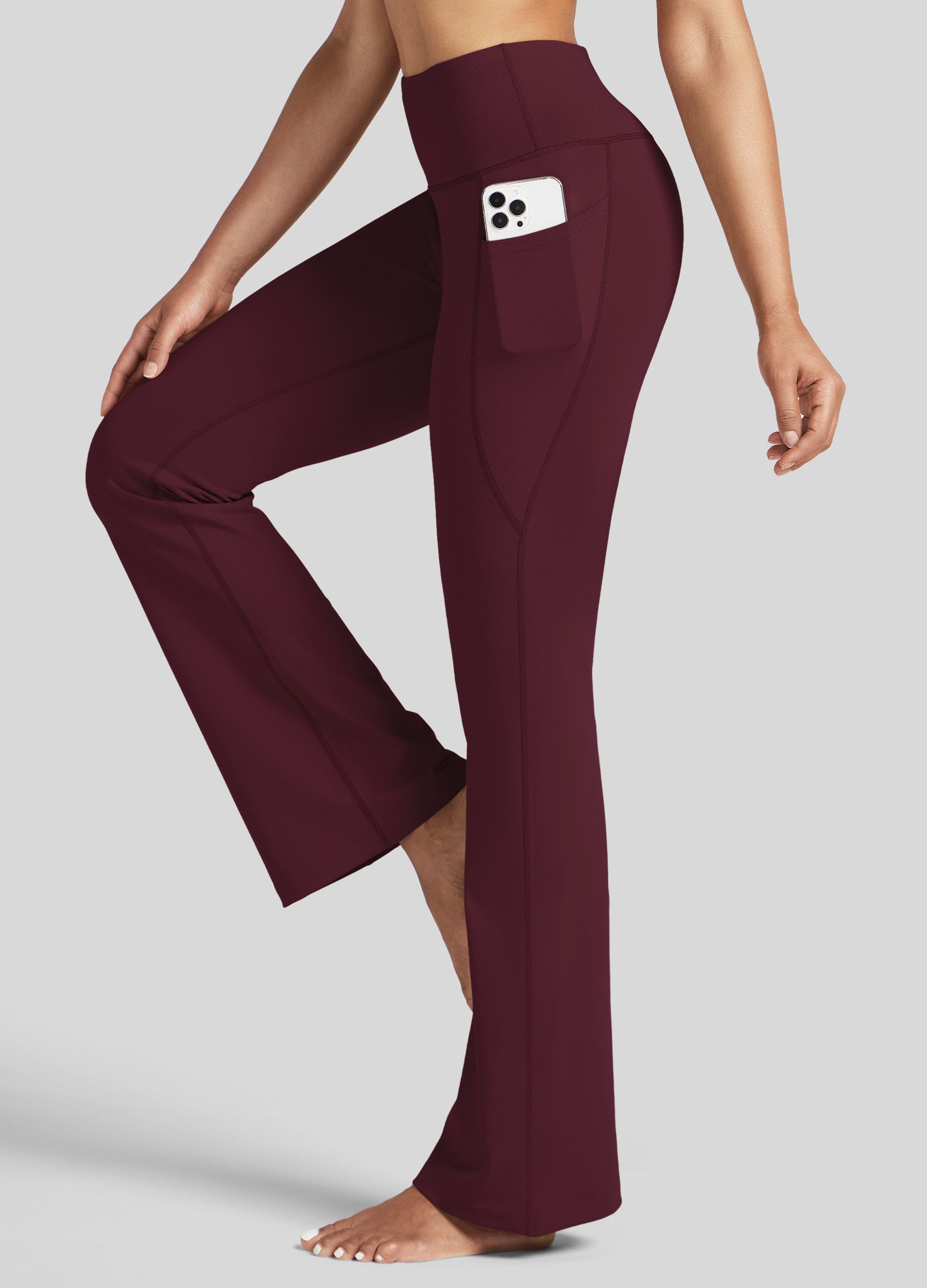 Womens Stretchy Yoga Pants Bootcut 31 Inch wine red
