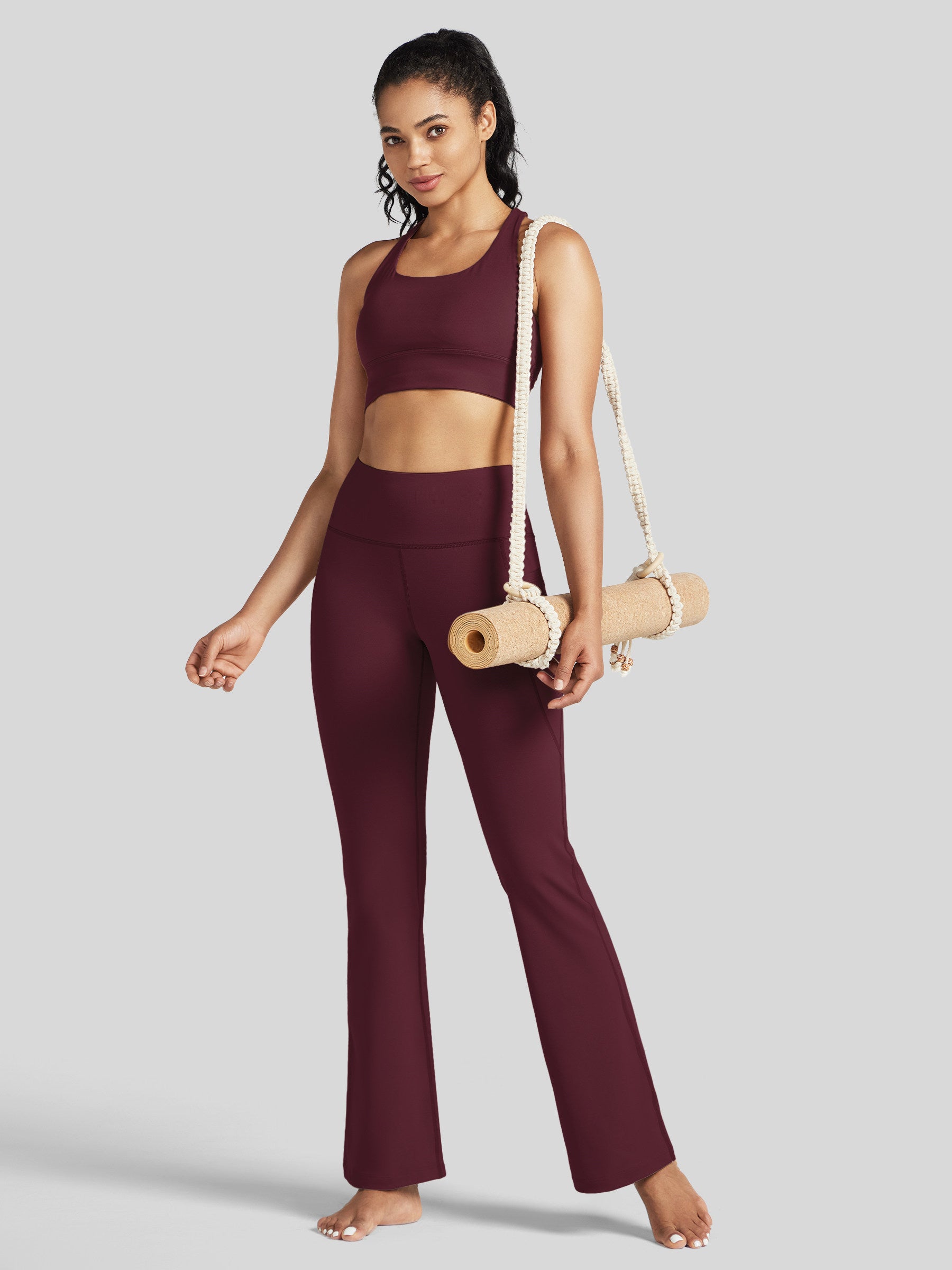 Womens Stretchy Yoga Pants Bootcut 31 Inch wine red